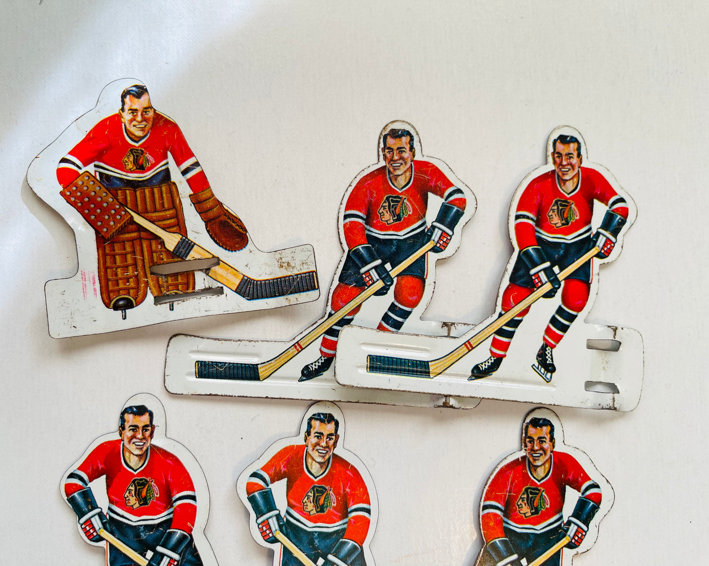 Chicago Black Hawks (Red) hockey rare 6 metal figures team set 1960s