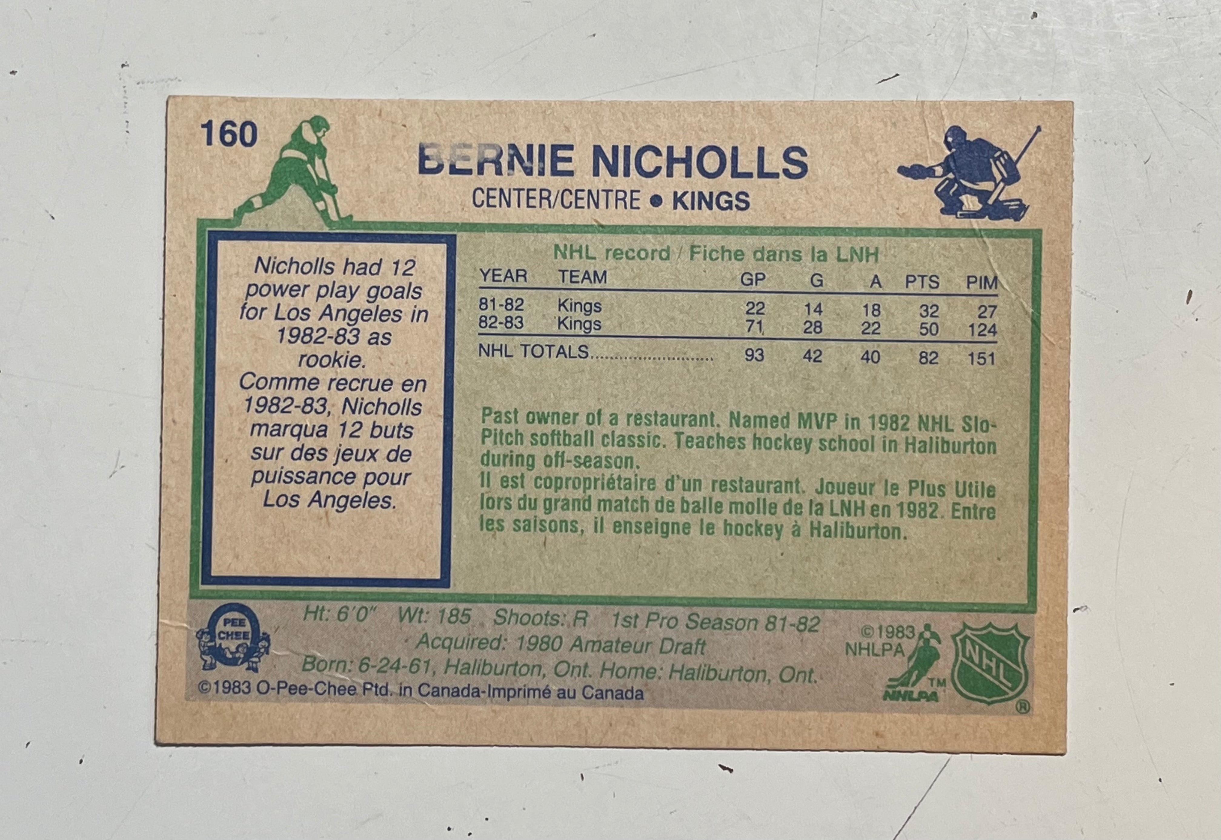 Bernie Nichols signed opc rookie hockey card with COA
