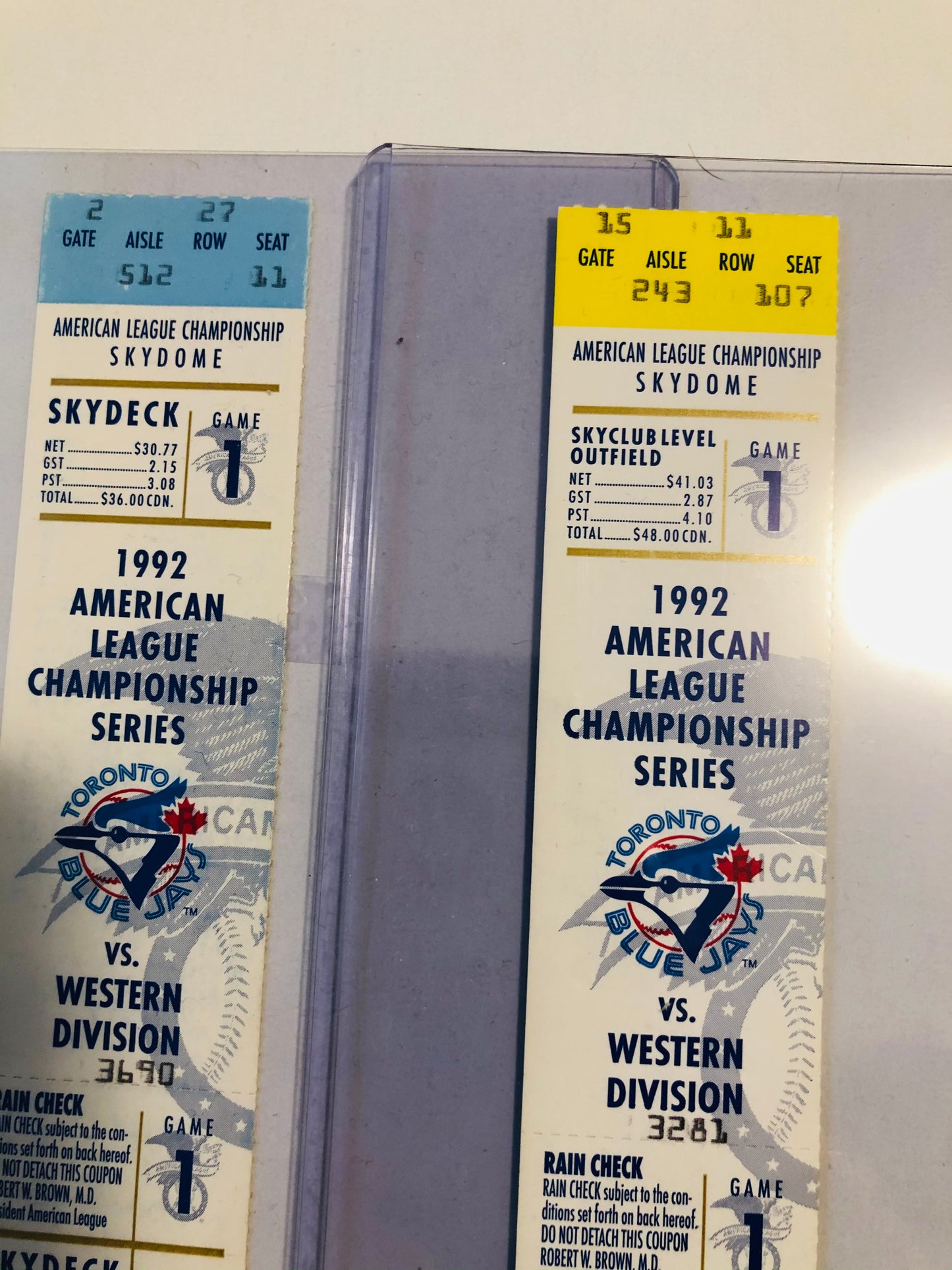 Toronto Blue Jays baseball two rare American League playoff tickets 1992