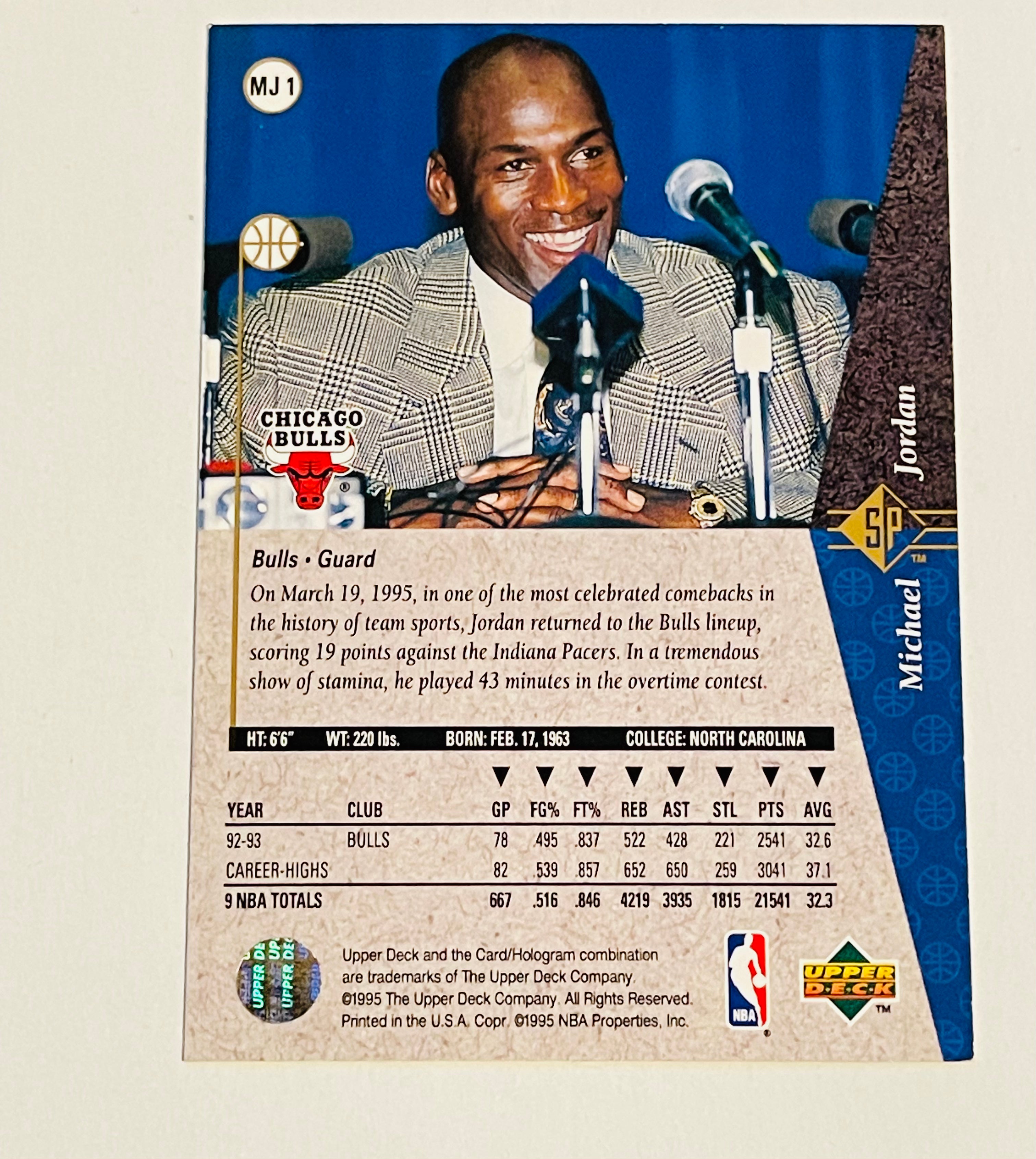 Michael Jordan Upperdeck SP MJ1 rare promo card 1995