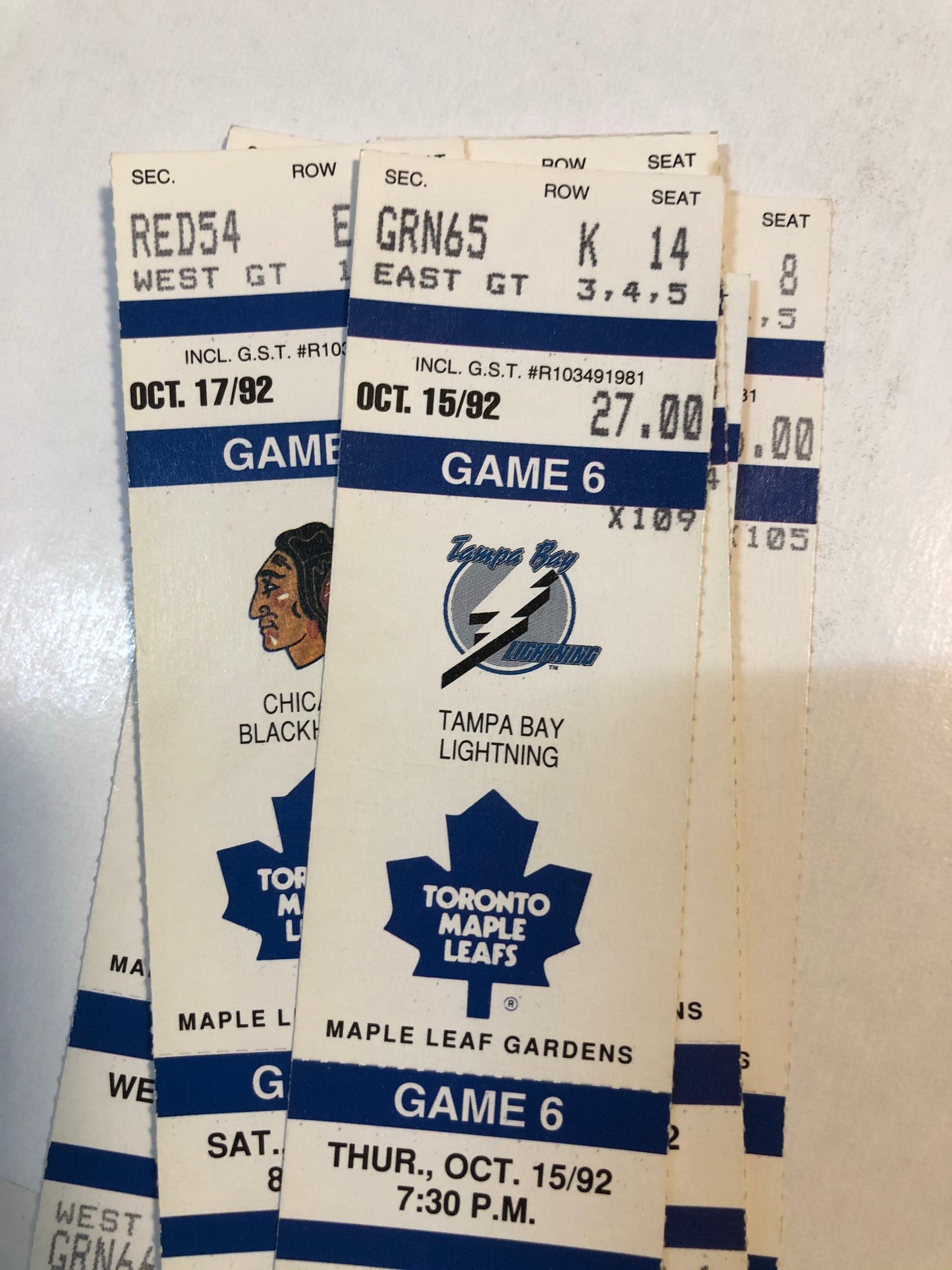 Toronto Maple Leafs hockey 8 tickets lot deal Oct, 1992