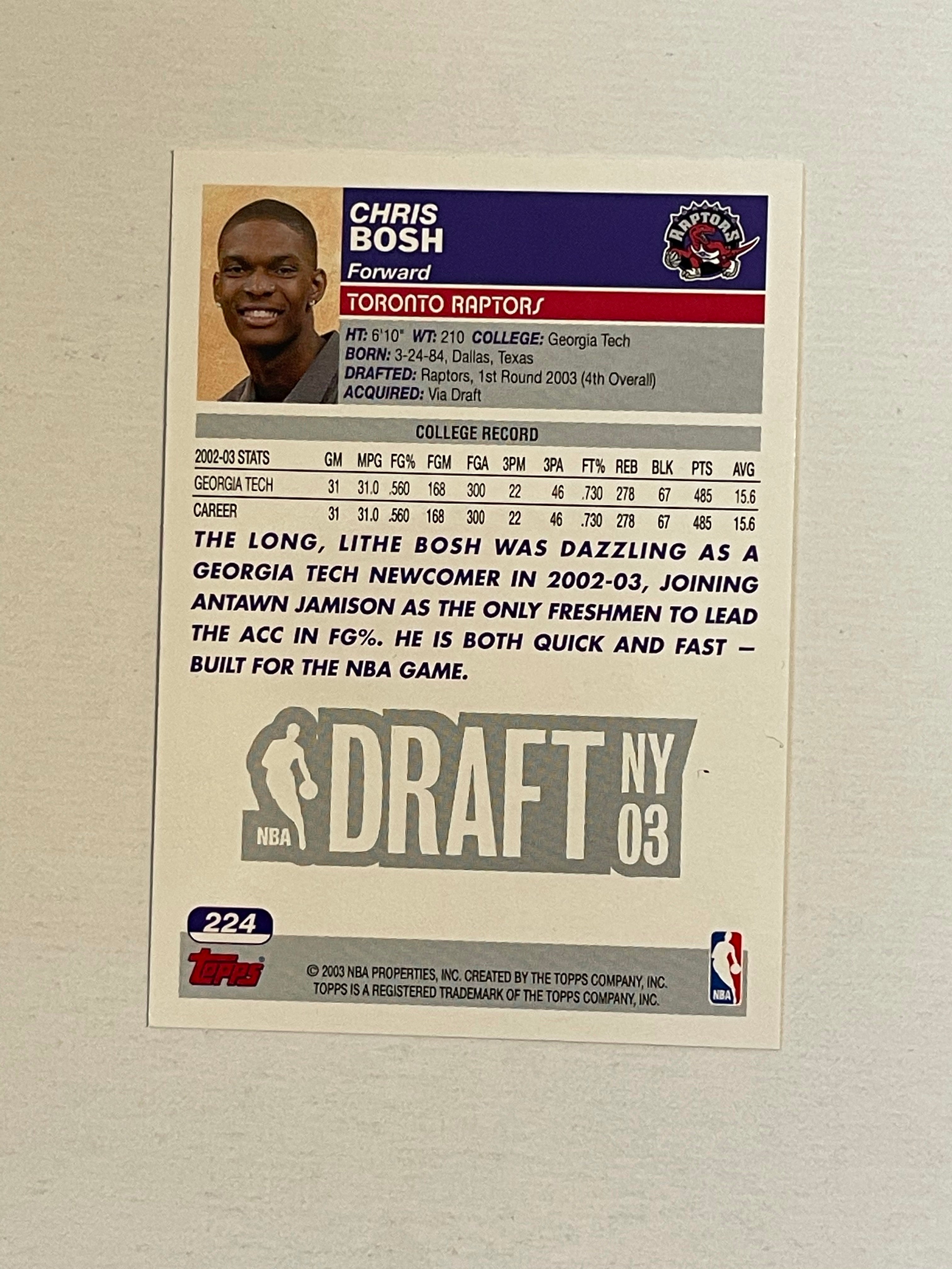 Chris Bosh Toronto Raptors basketball Topps rookie card