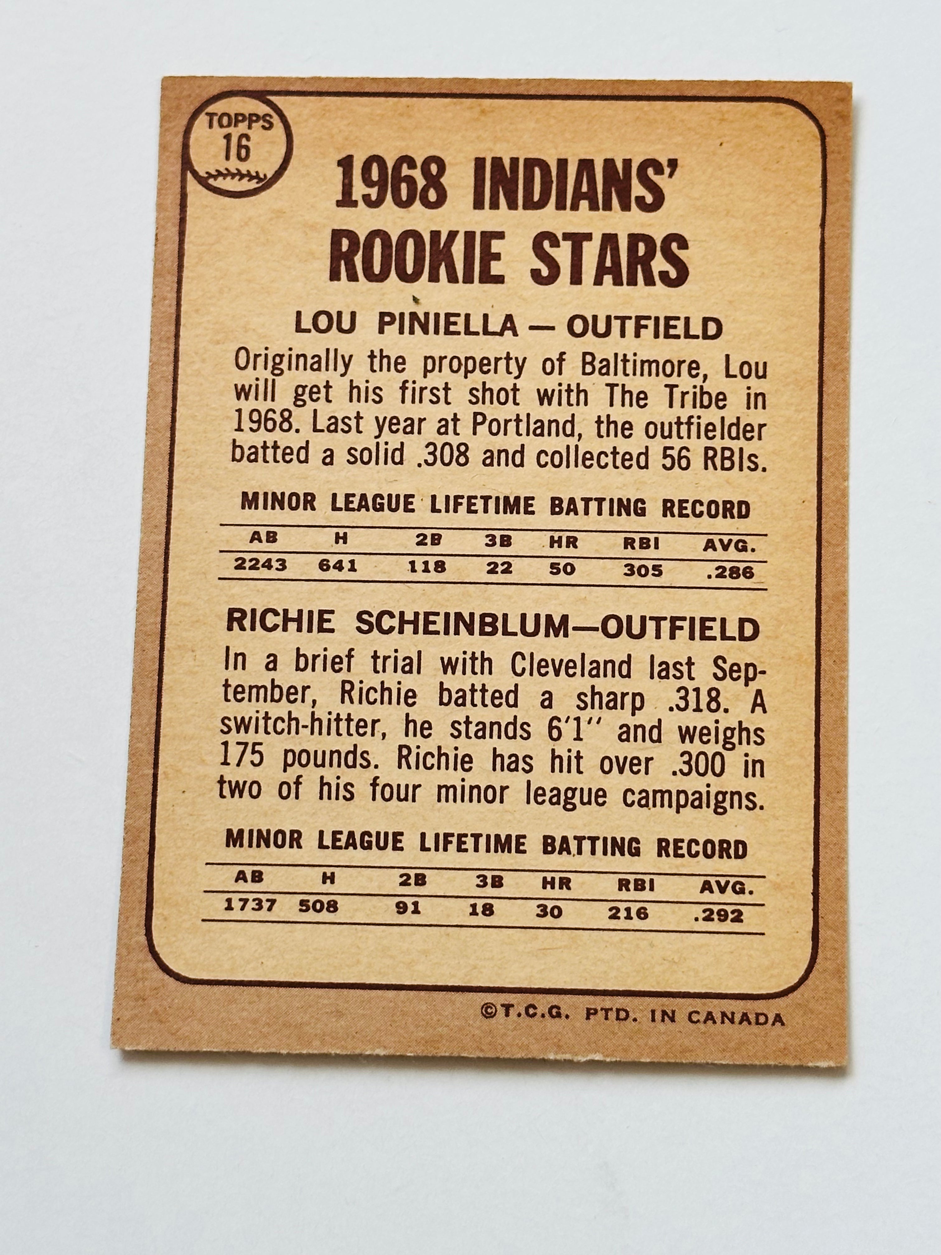 1968 Opc Canadian Rookie stars Lou Piniella baseball card