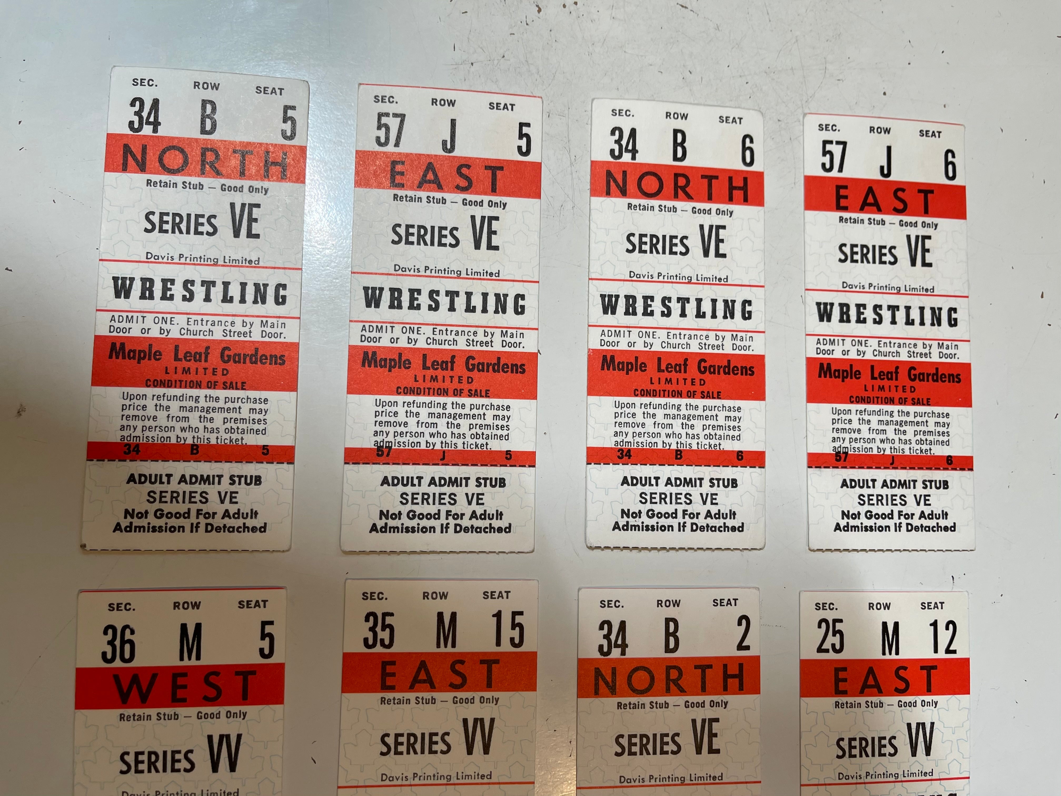 Wrestling original 8 vintage tickets from Maple Leaf Gardens 1980s-1990s