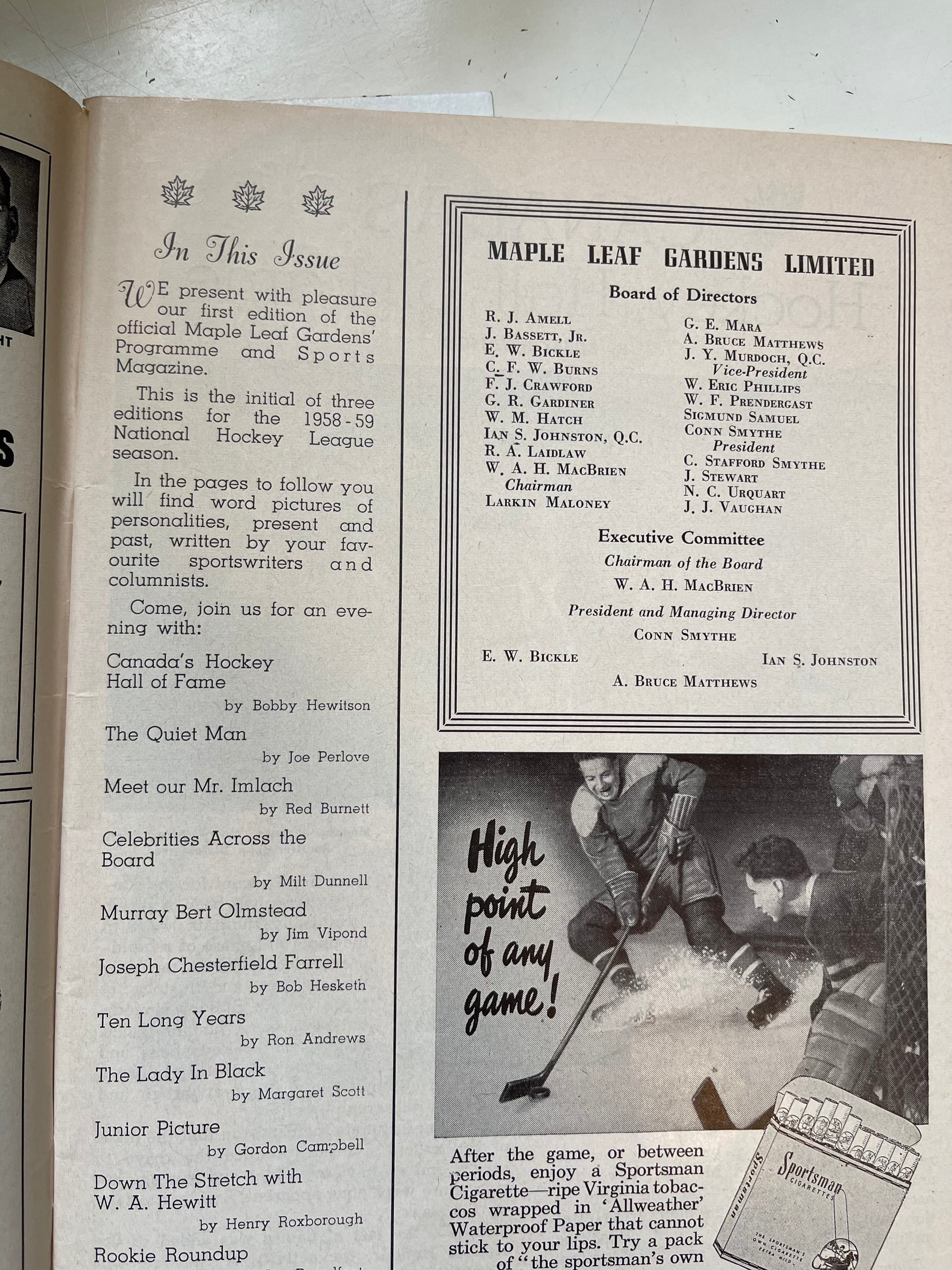 Maple Leaf Gardens hockey program Nov.2, 1958