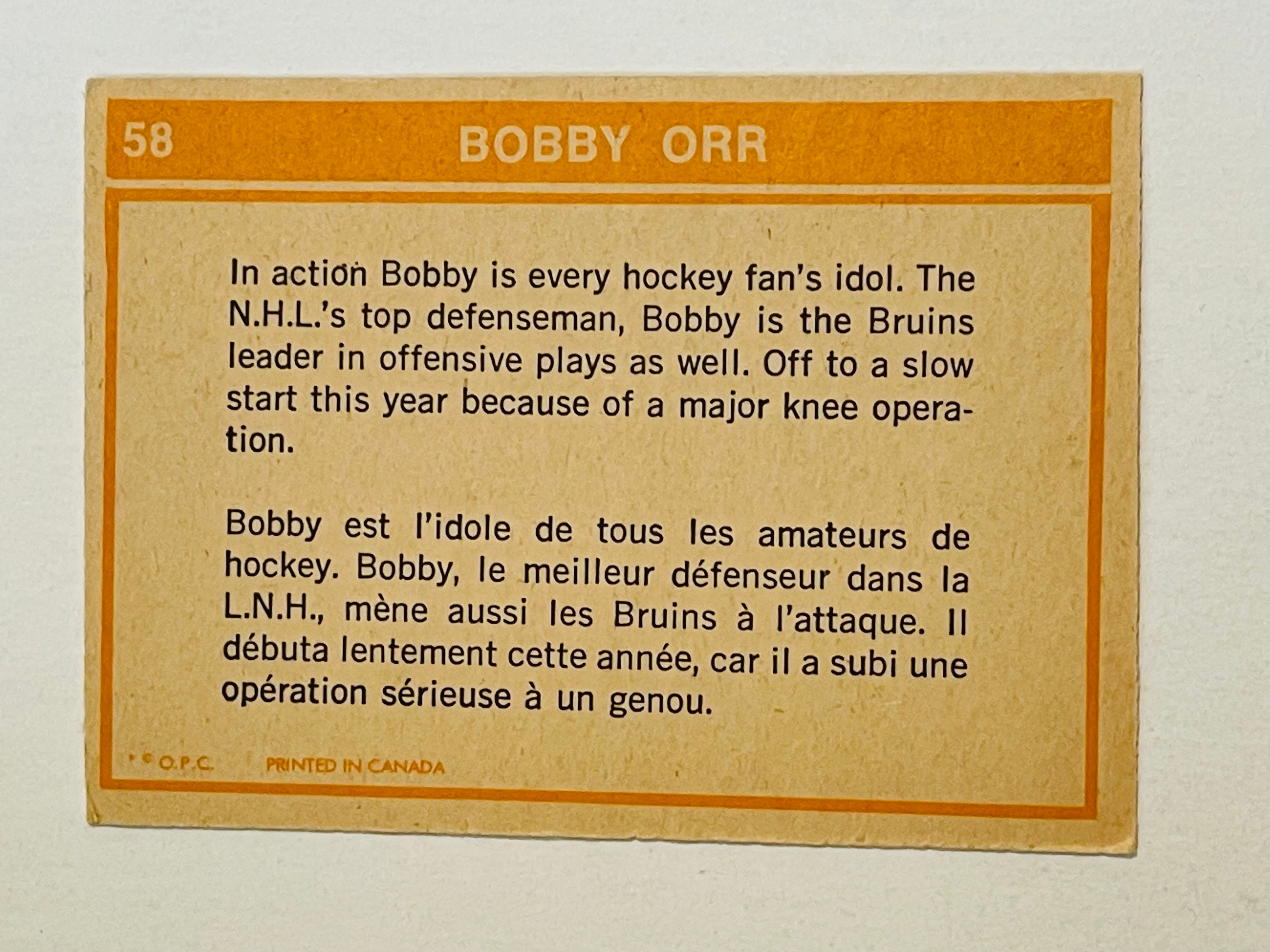 Bobby Orr opc ex condition hockey card 1972-73
