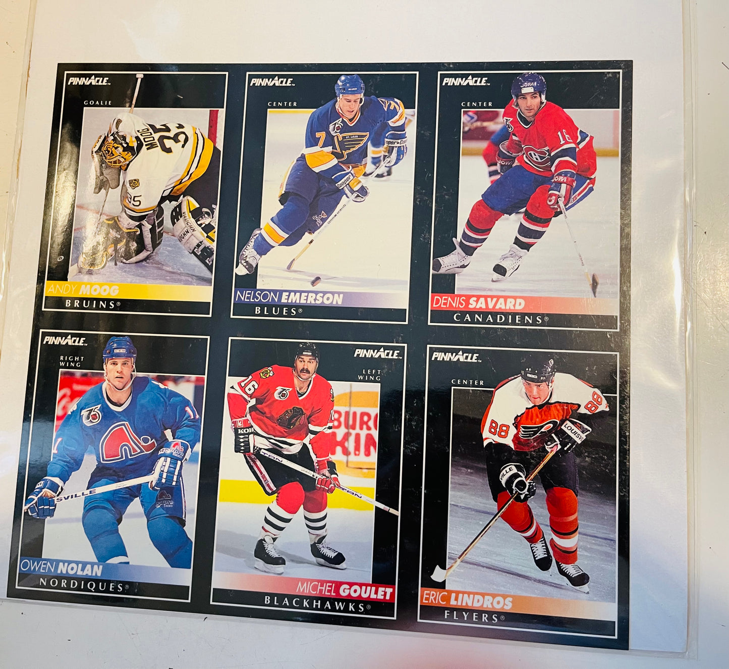 1993 Score Pinnacle hockey uncut cards sheet 1993