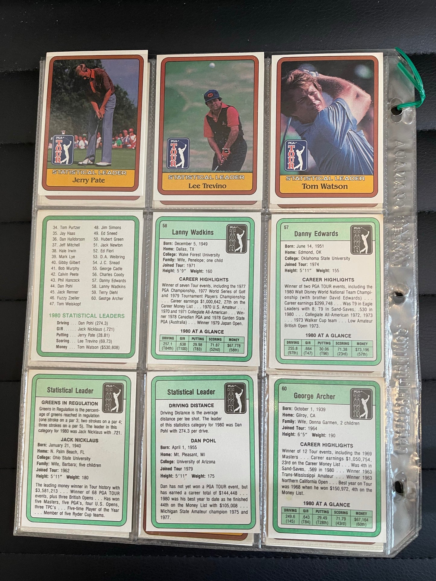 PGA Golf rare high grade first series complete cards set in pages 1981