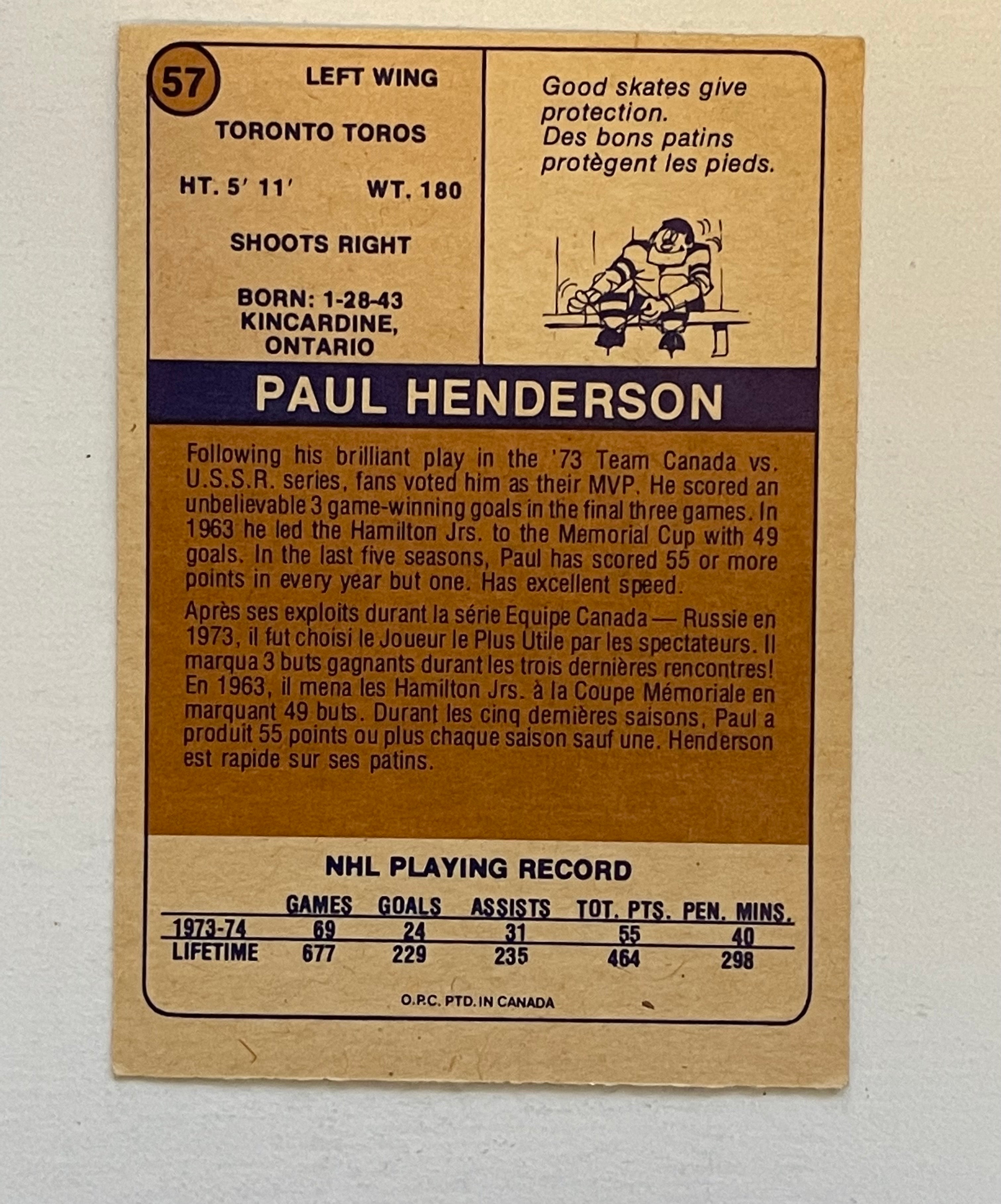 Paul Henderson WHA hockey card 1974/75
