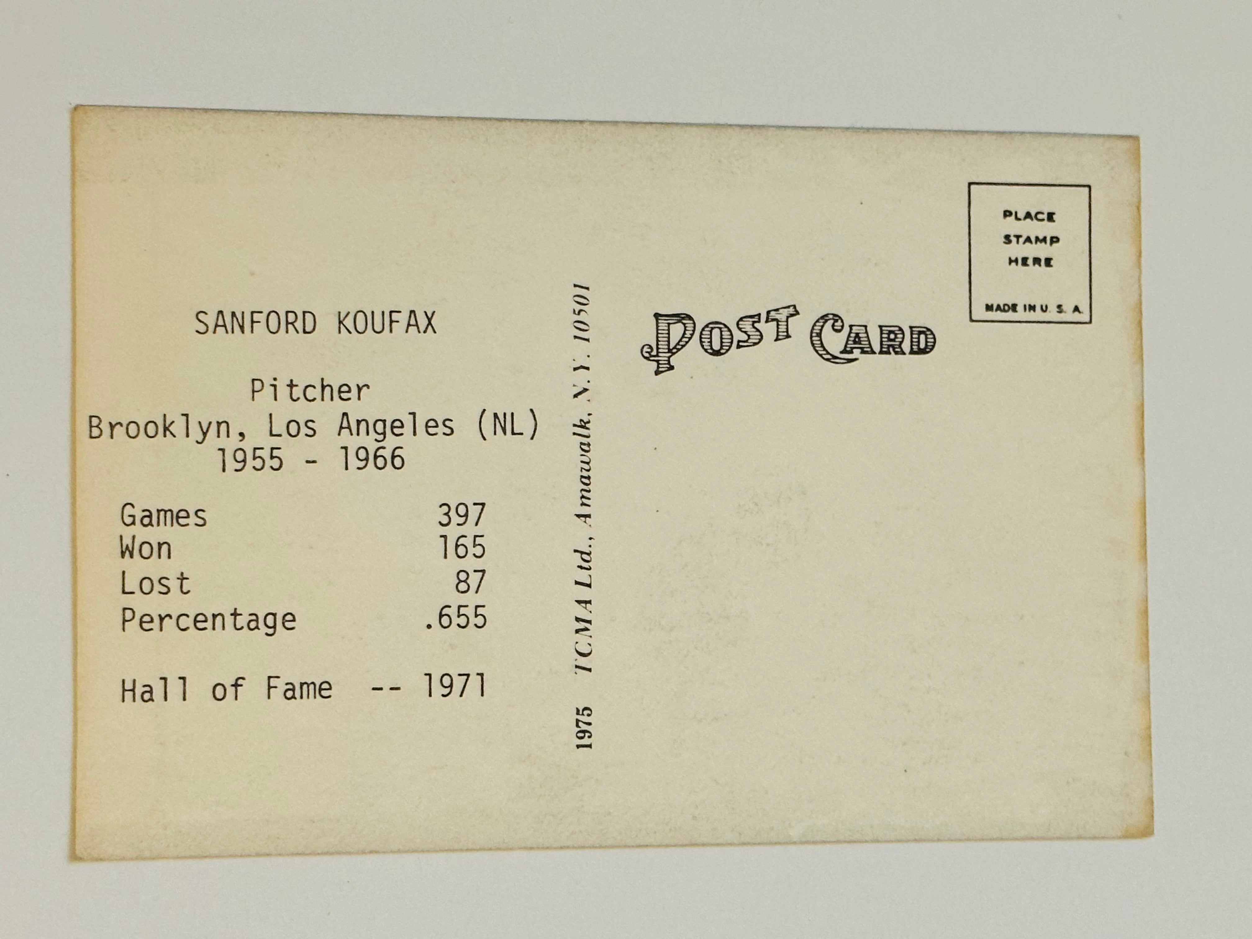 Sandy Koufax LA Dodgers baseball postcard 1973