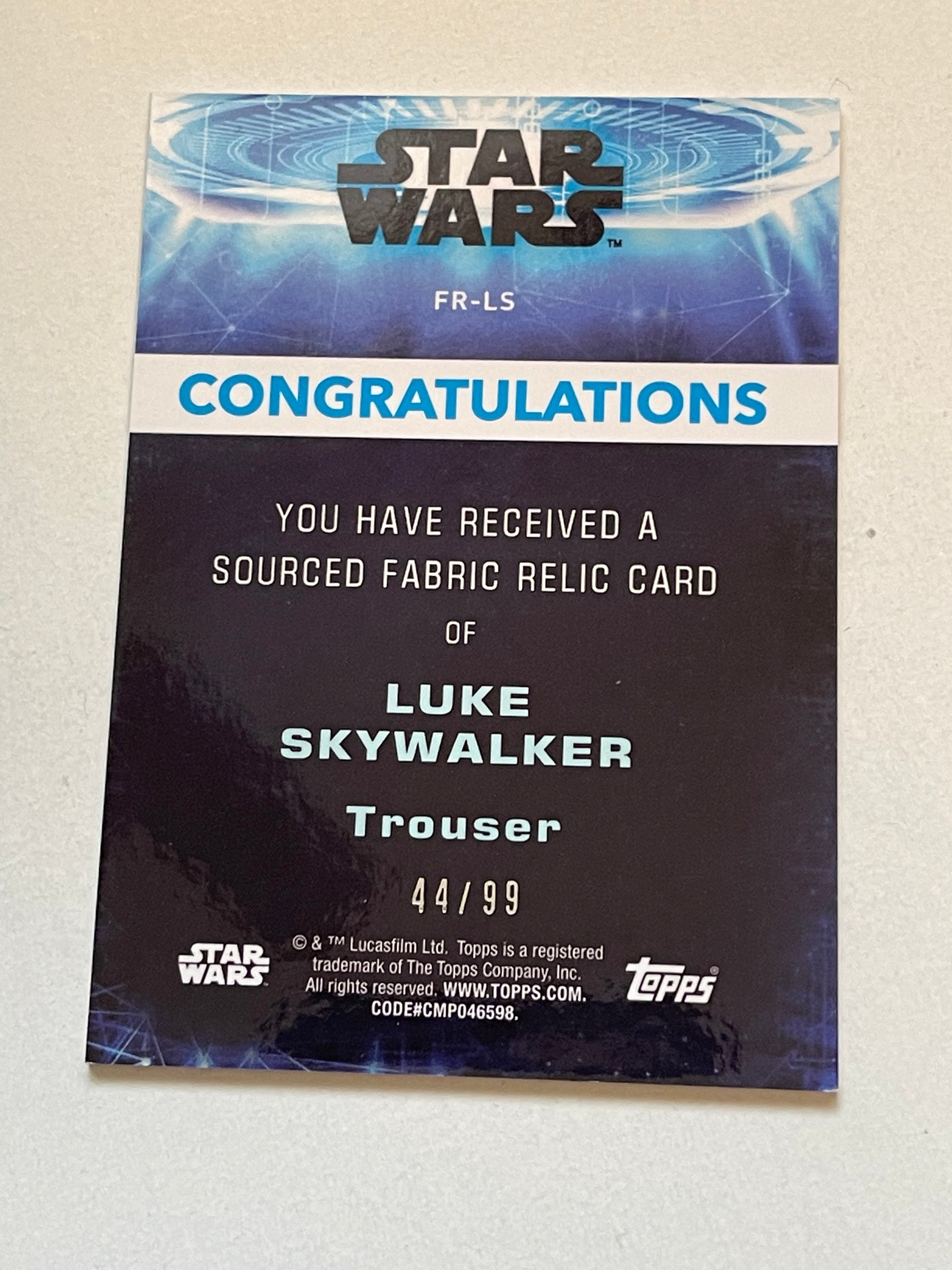 Star Wars Luke Skywalker rare memorabilia fabric insert numbered card