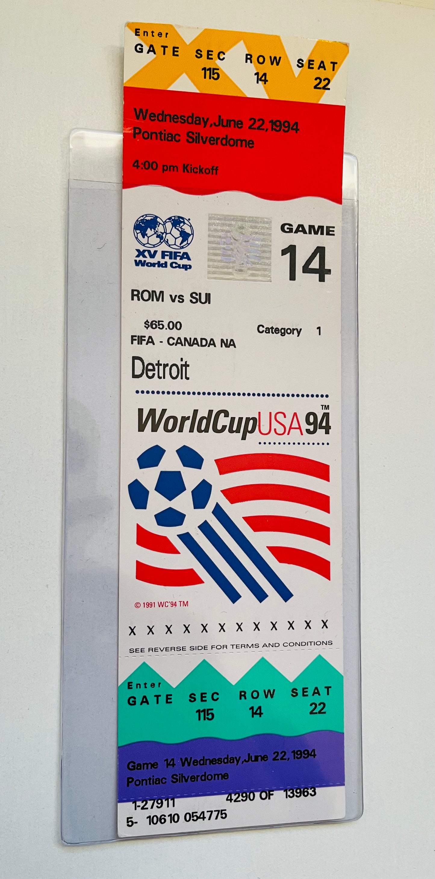 World Cup soccer rare full ticket 1994