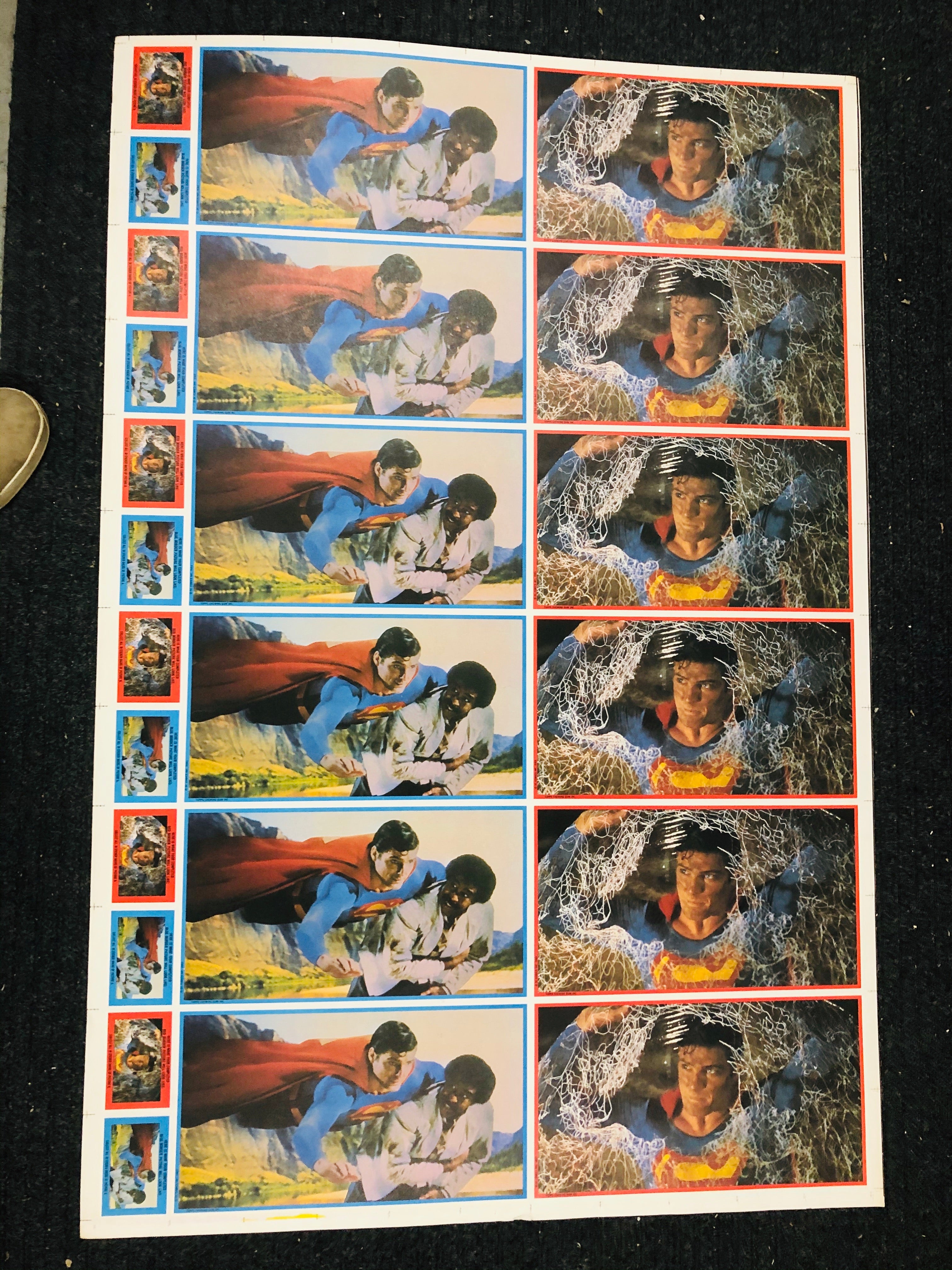 Superman 3 movie rare uncut stickers sheet 1983