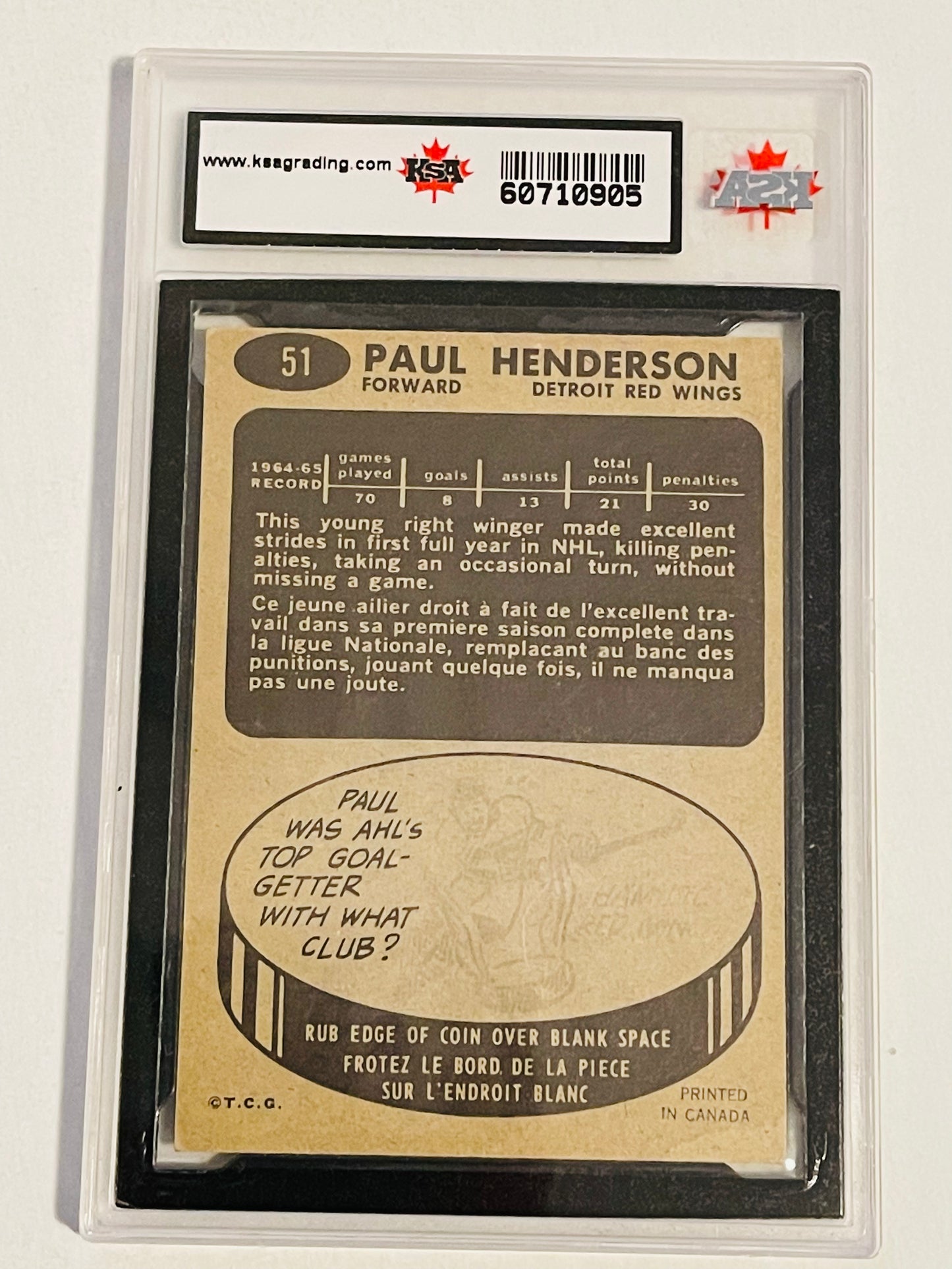 Paul Henderson Topps Rookie hockey card KSA6 1965