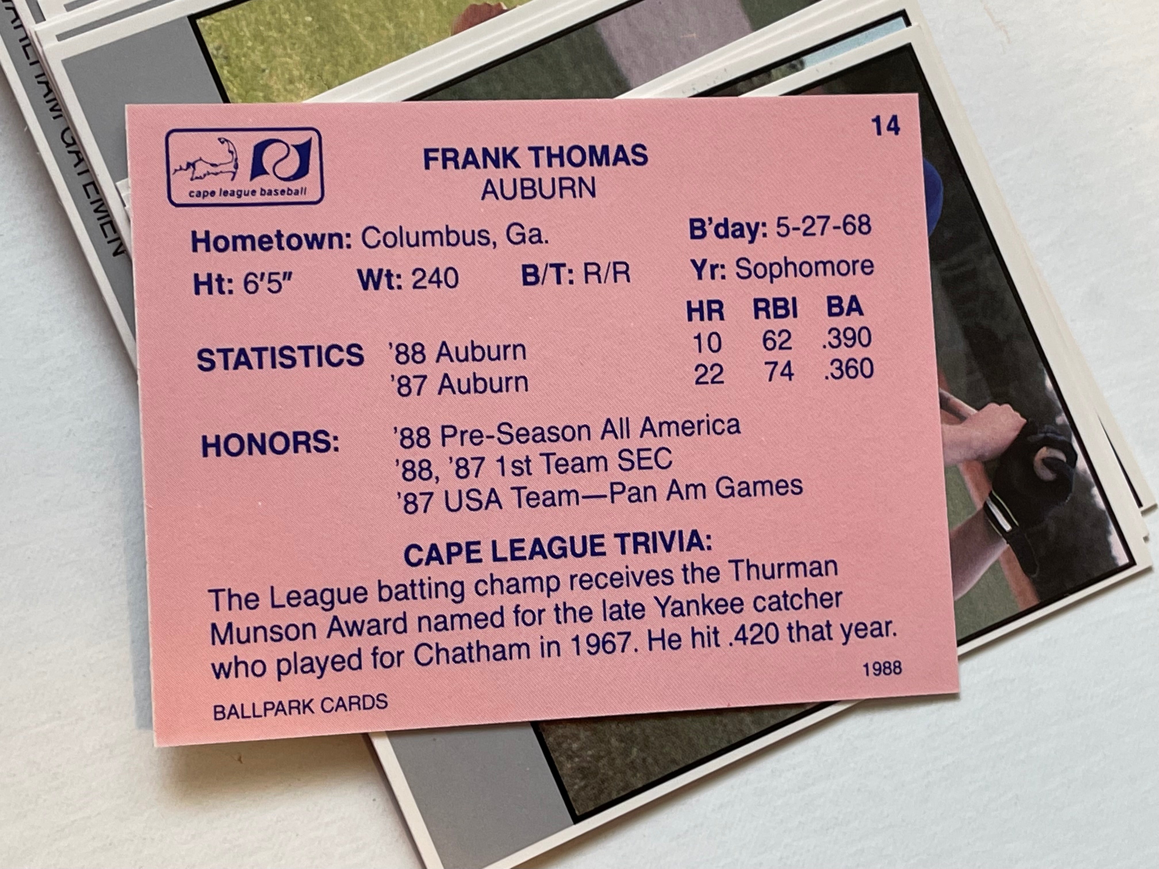 Frank Thomas rare Cape Cod prospects minor league baseball set 1988