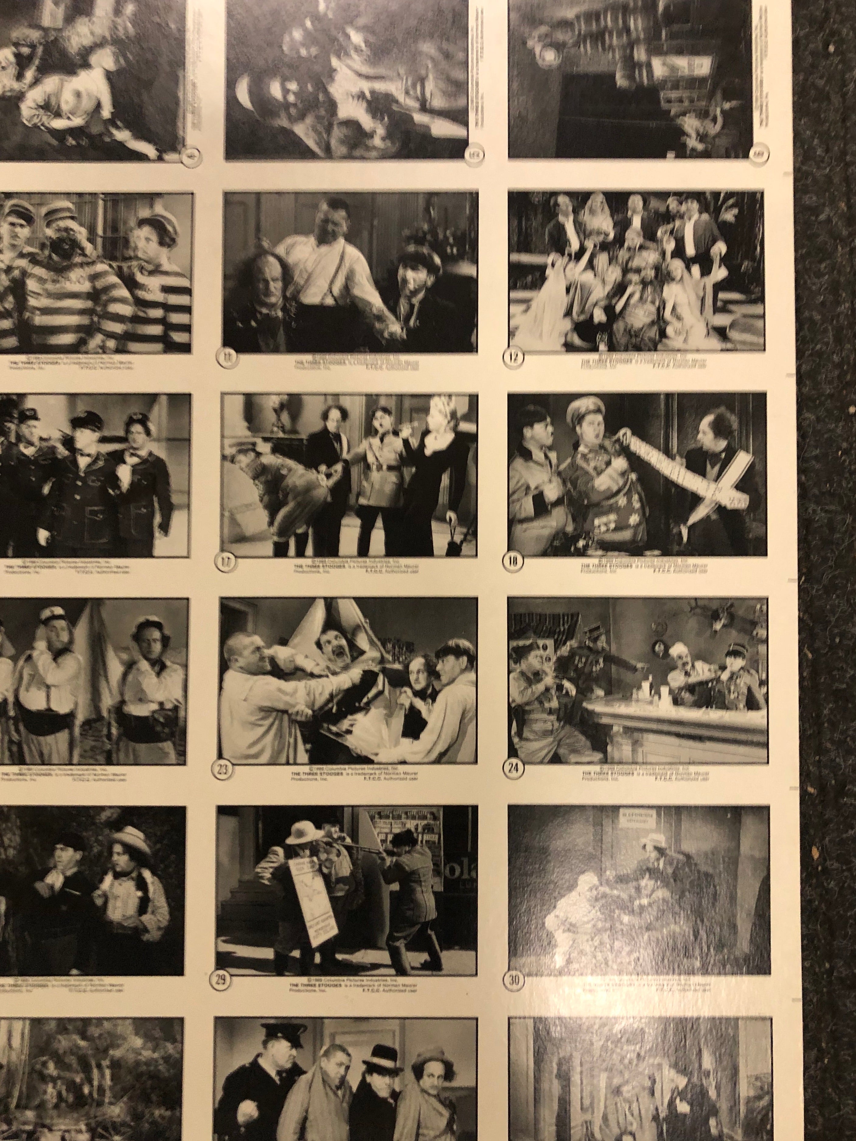 Three Stooges rare uncut cards sheet 1989