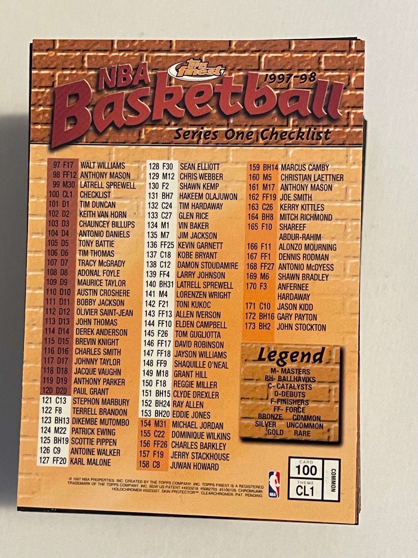 1997/98 Topps Finest basketball series 1 cards set with all the rookies