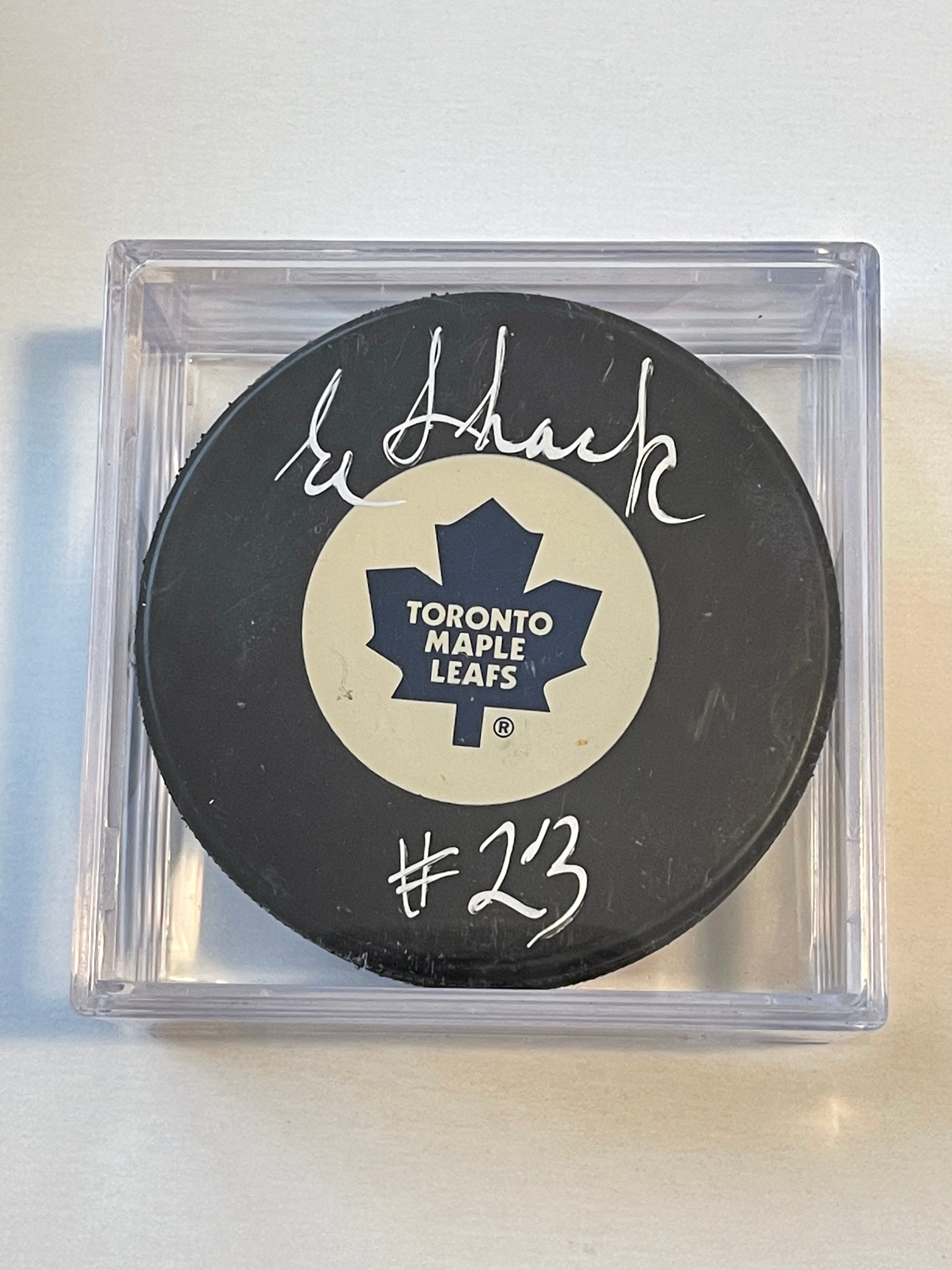 Eddie Shack Toronto Maple Leafs autograph hockey puck in holder with COA