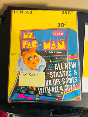 Ms. Pac-Man sticker cards rare 18 sealed packs box 1981