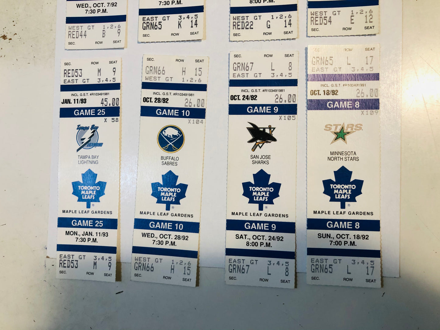 Toronto Maple Leafs hockey 8 tickets lot deal Oct, 1992