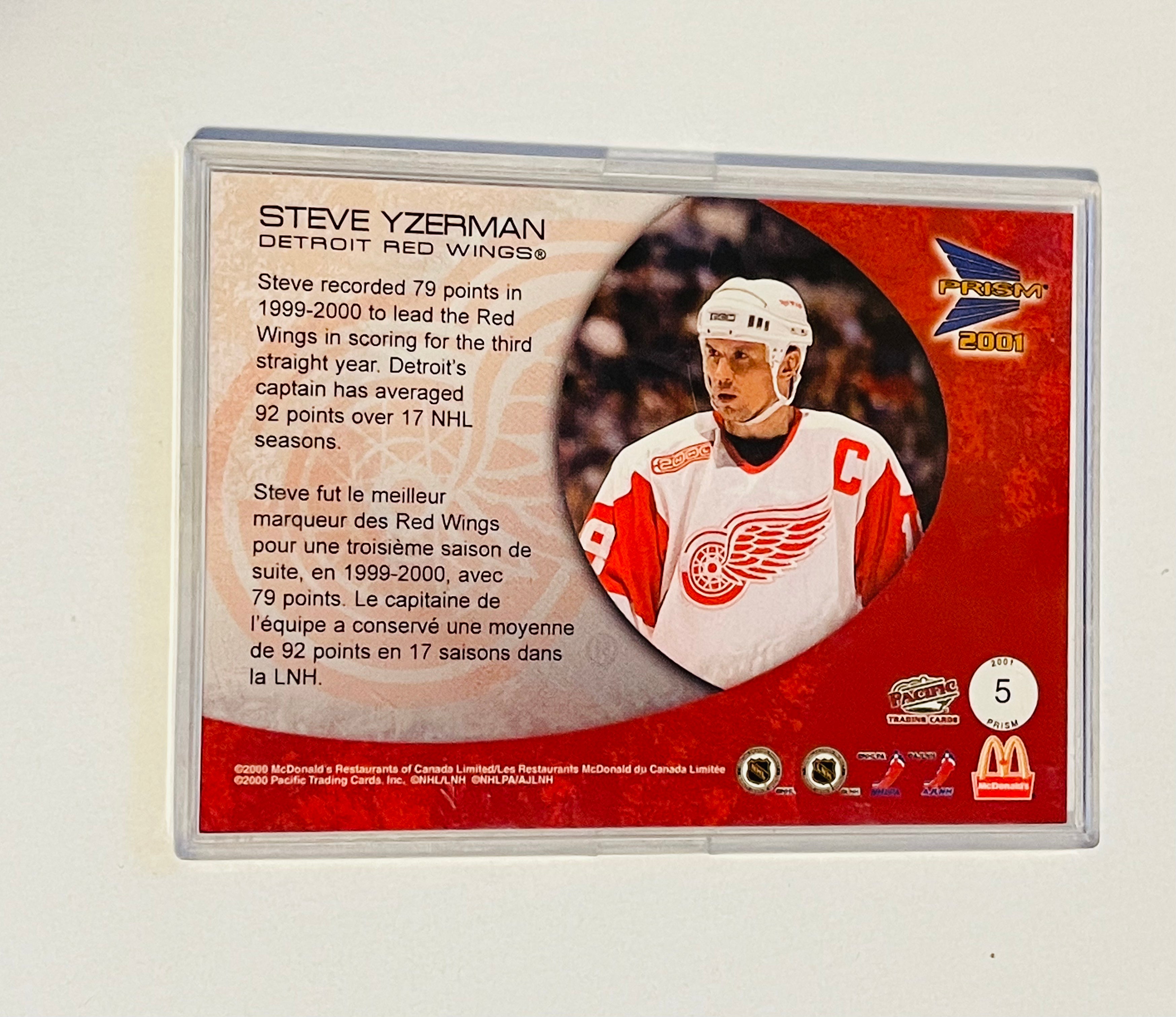Steve Yzerman rare McDonald’s memorabilia insert hockey card