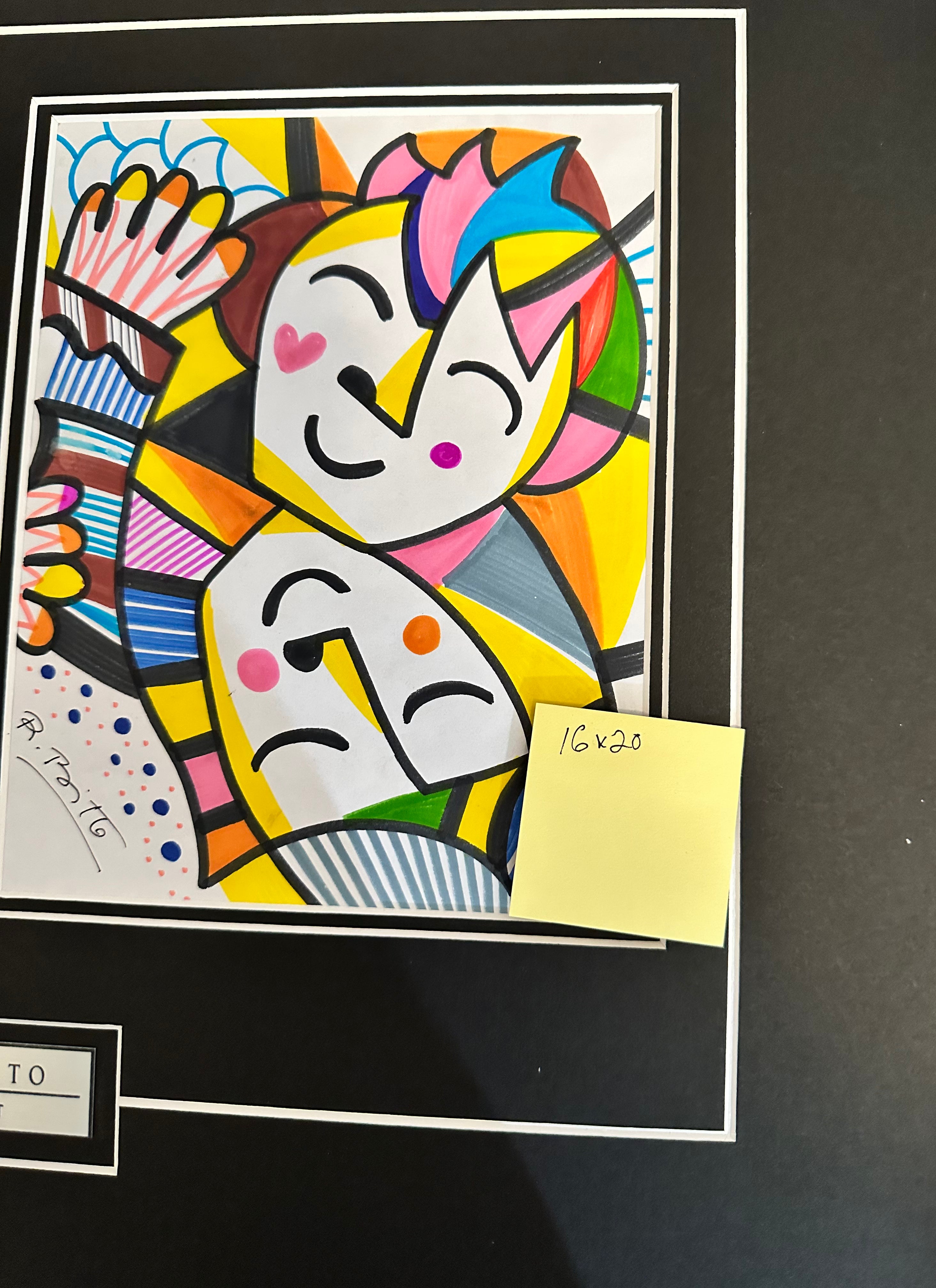 Romero Britto signed two original matted sketches sold with COA