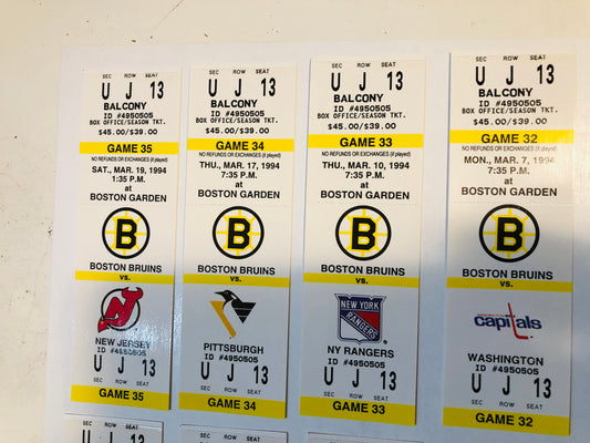 Boston Bruins hockey 8 tickets lot deal ( feb. 10, 1994)