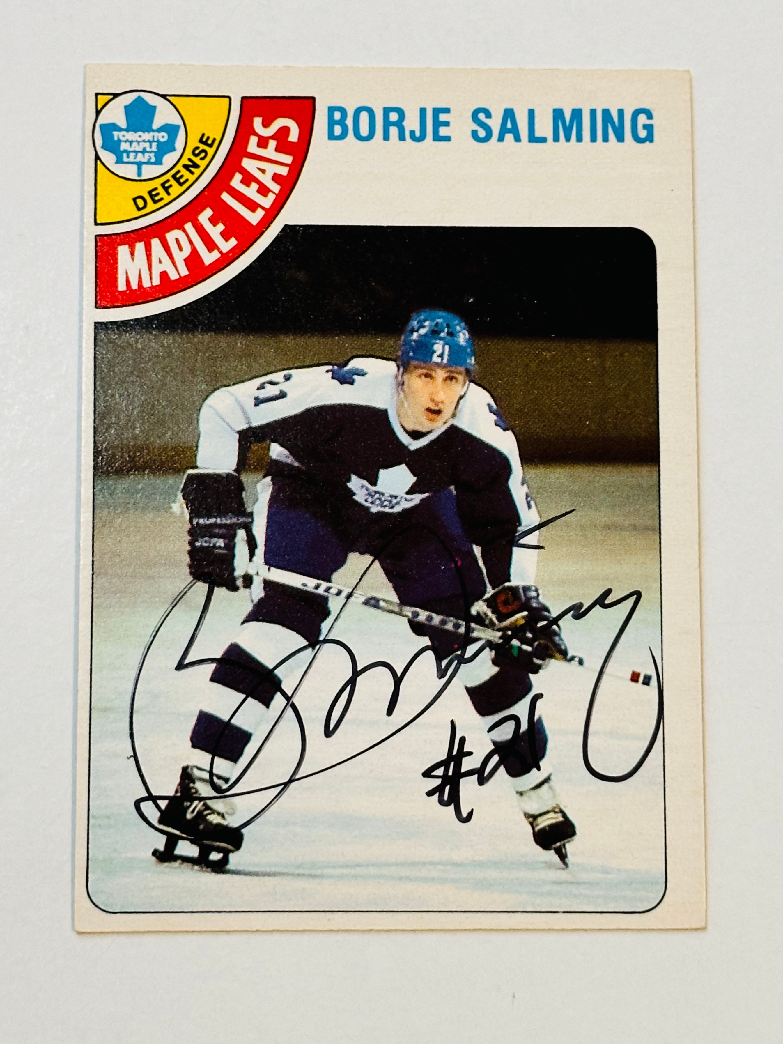Borje Salming Toronto Maple Leafs hockey legend signed in person card with COA