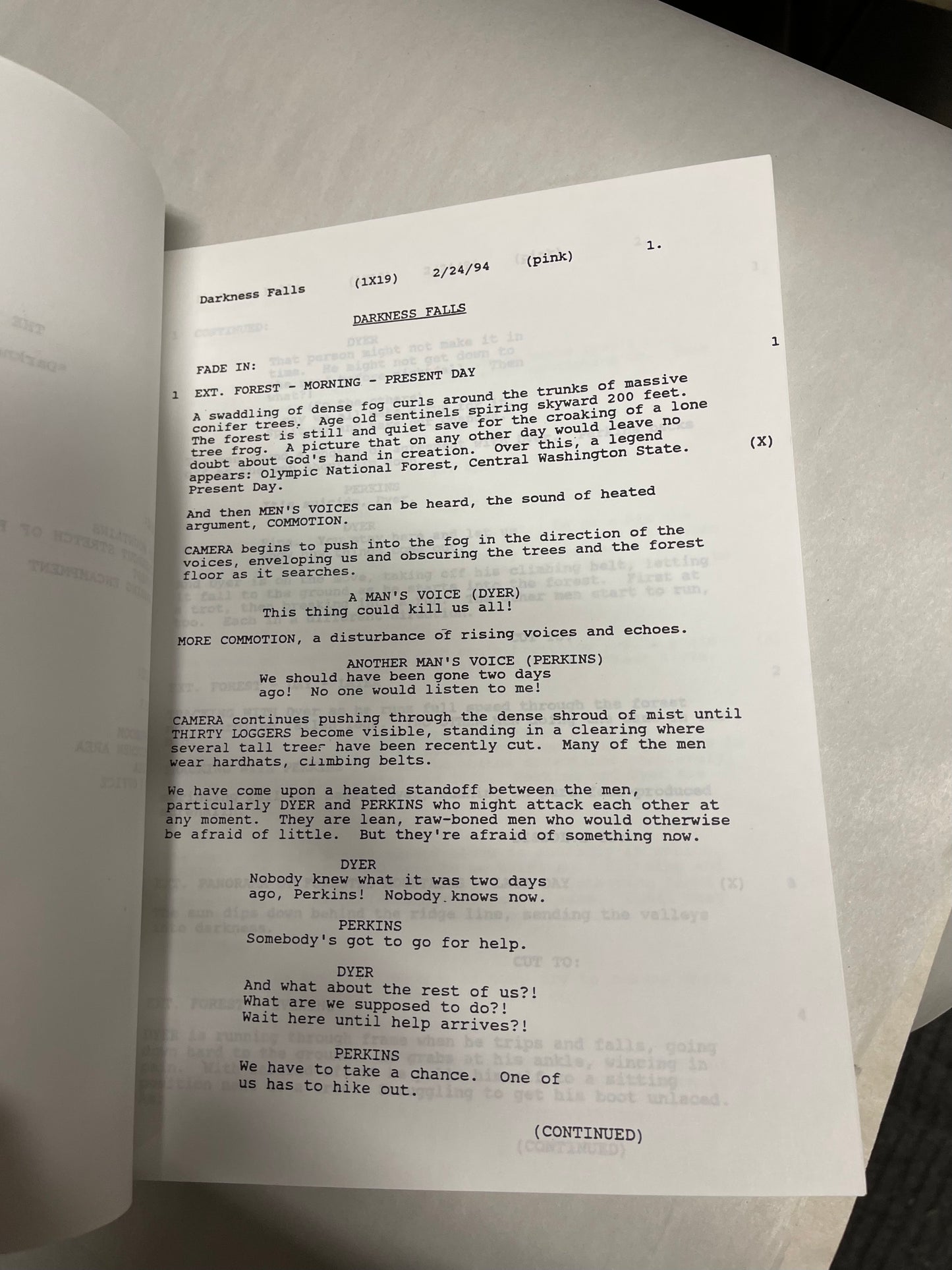 X-Files TV show Darkness falls rare vintage shooting script