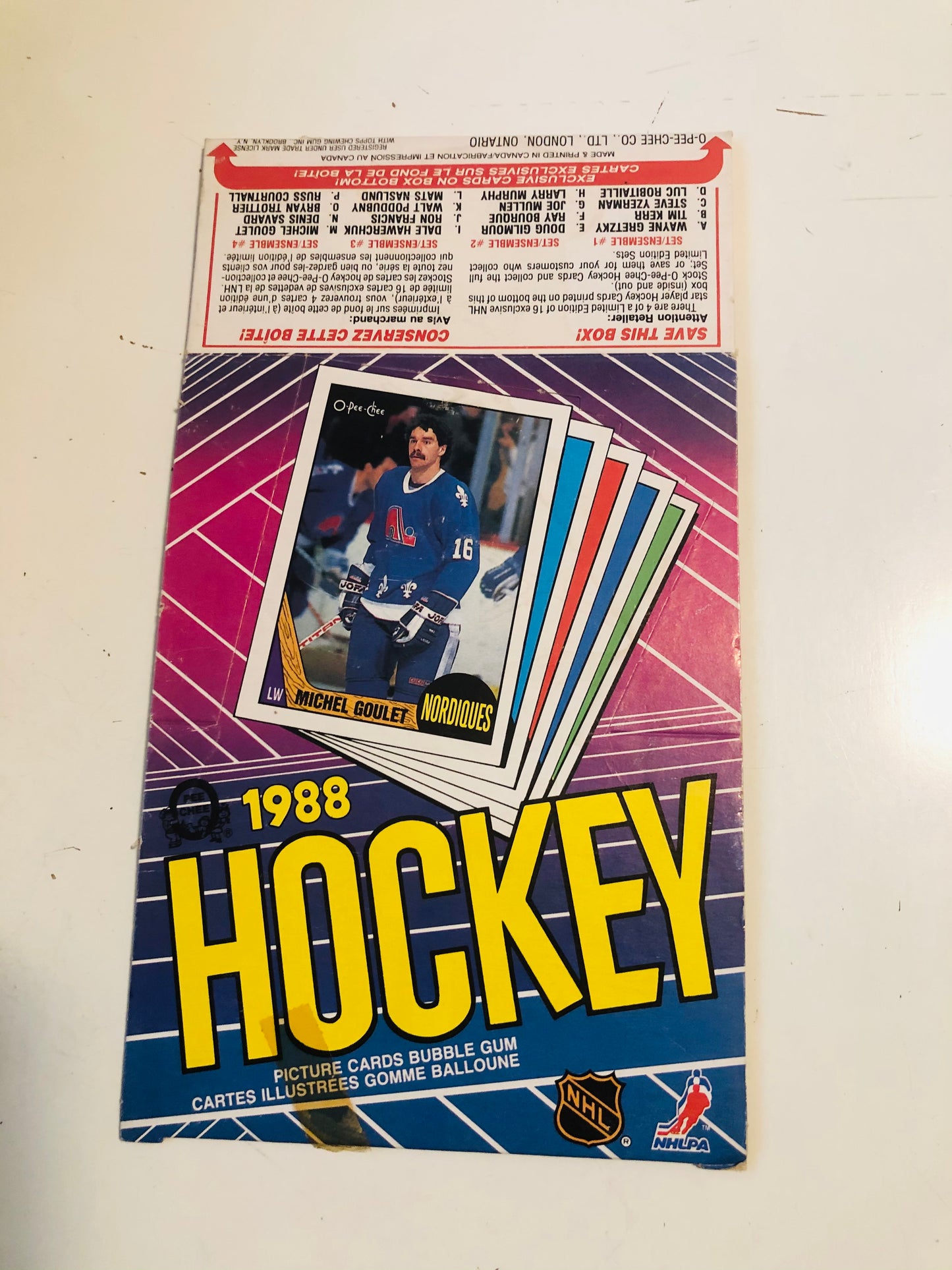 1987-88 opc Wayne Gretzky rare box bottom hockey card with box