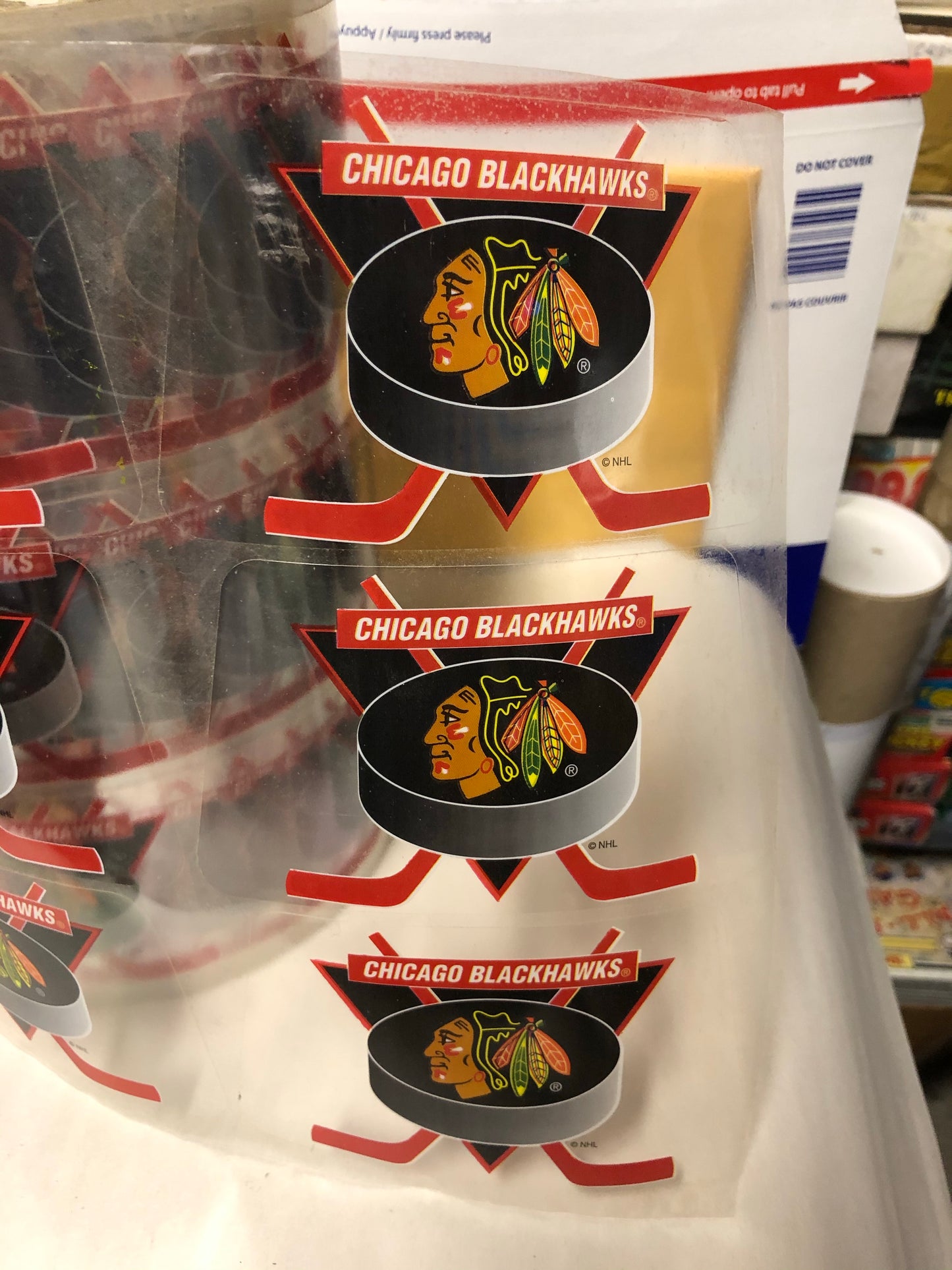 Chicago Black Hawks NHL hockey logos vinyl stickers large clear roll 1990