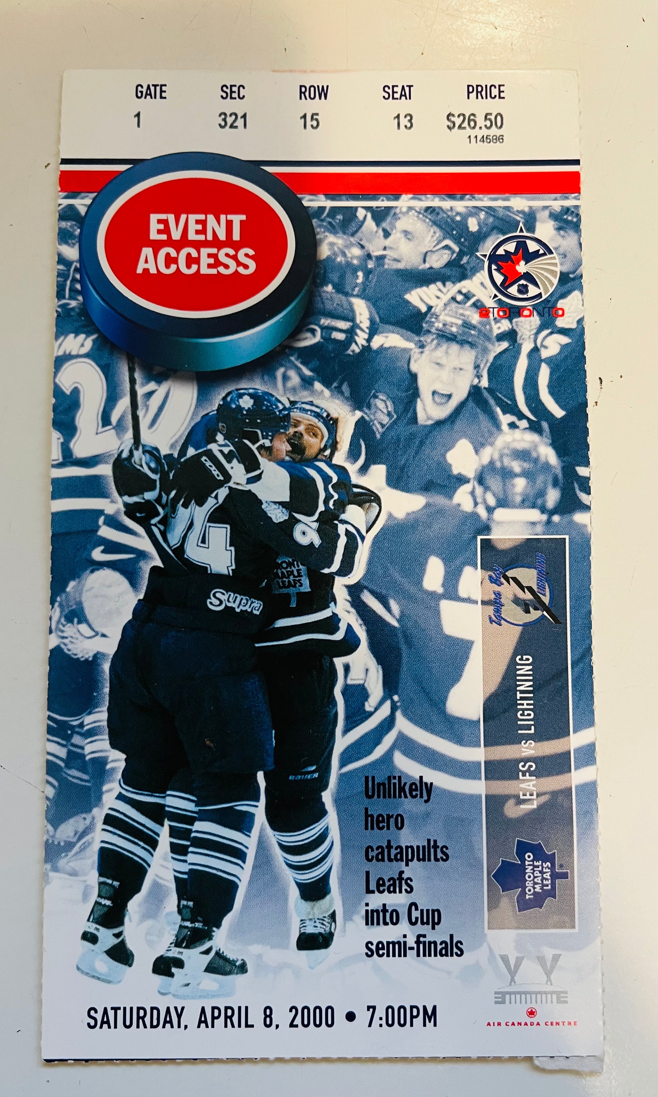 Toronto Maple Leafs playoff game original ticket 2000