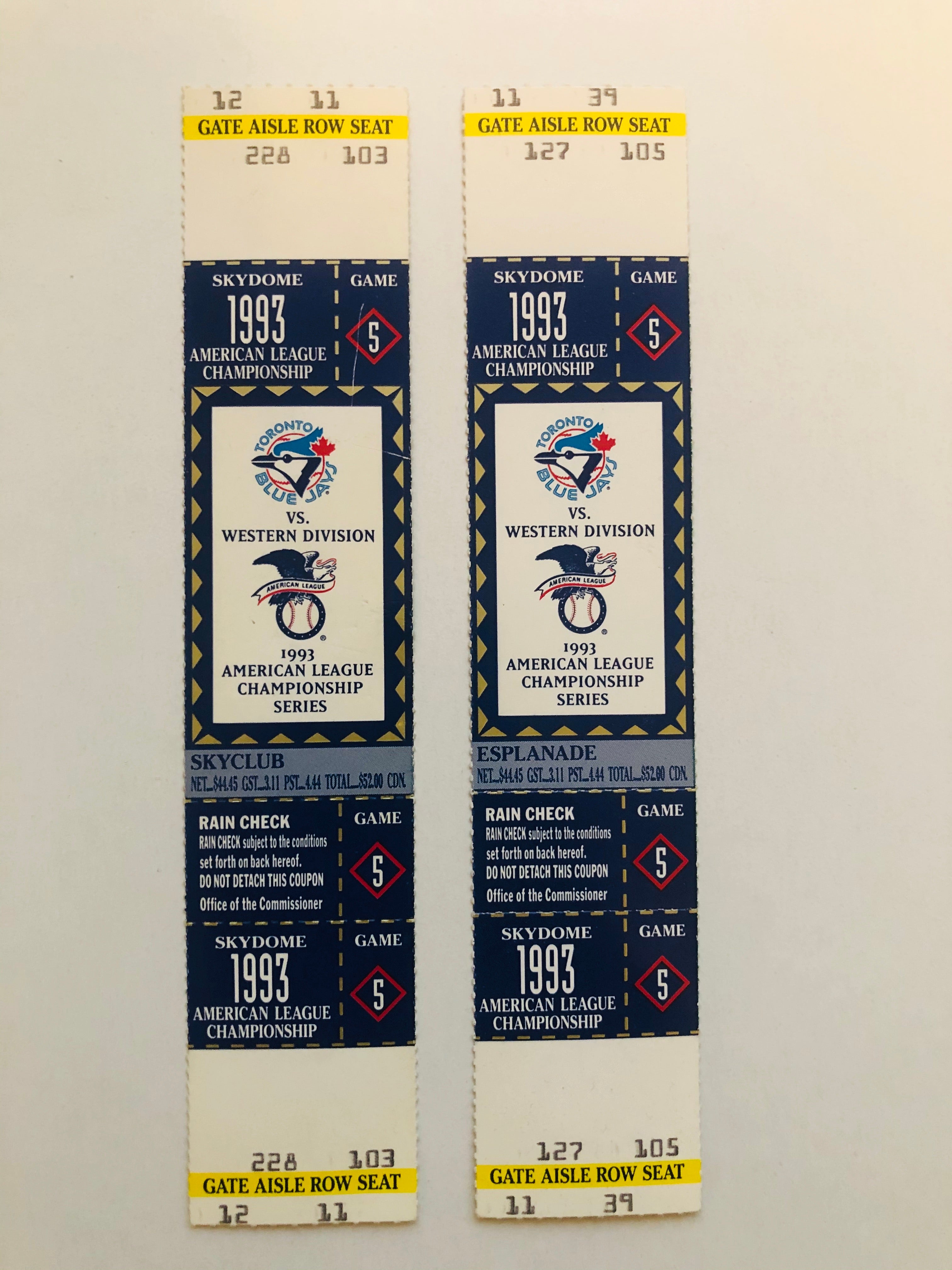 1993 Toronto Blue Jays ALC champions playoff tickets