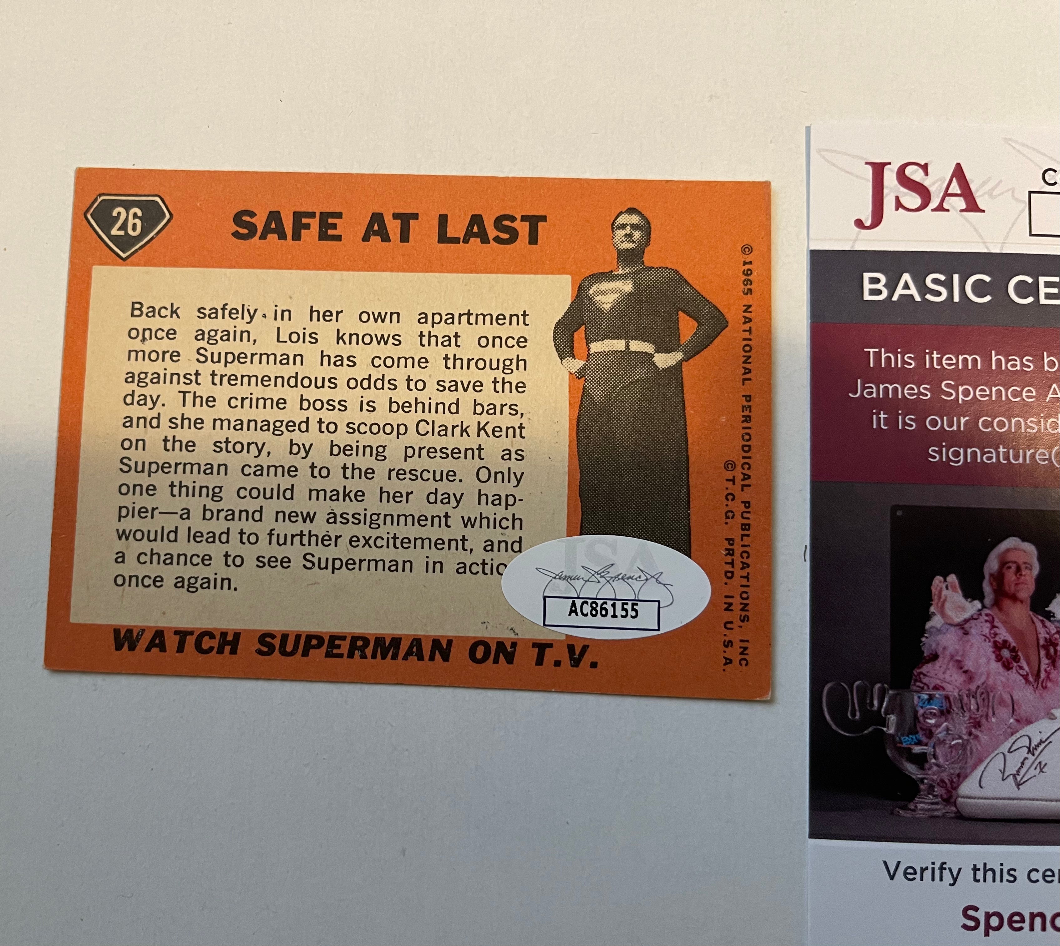 Superman TV series Lois Lane ( Noel Neil) rare signed card JSA certified 1965