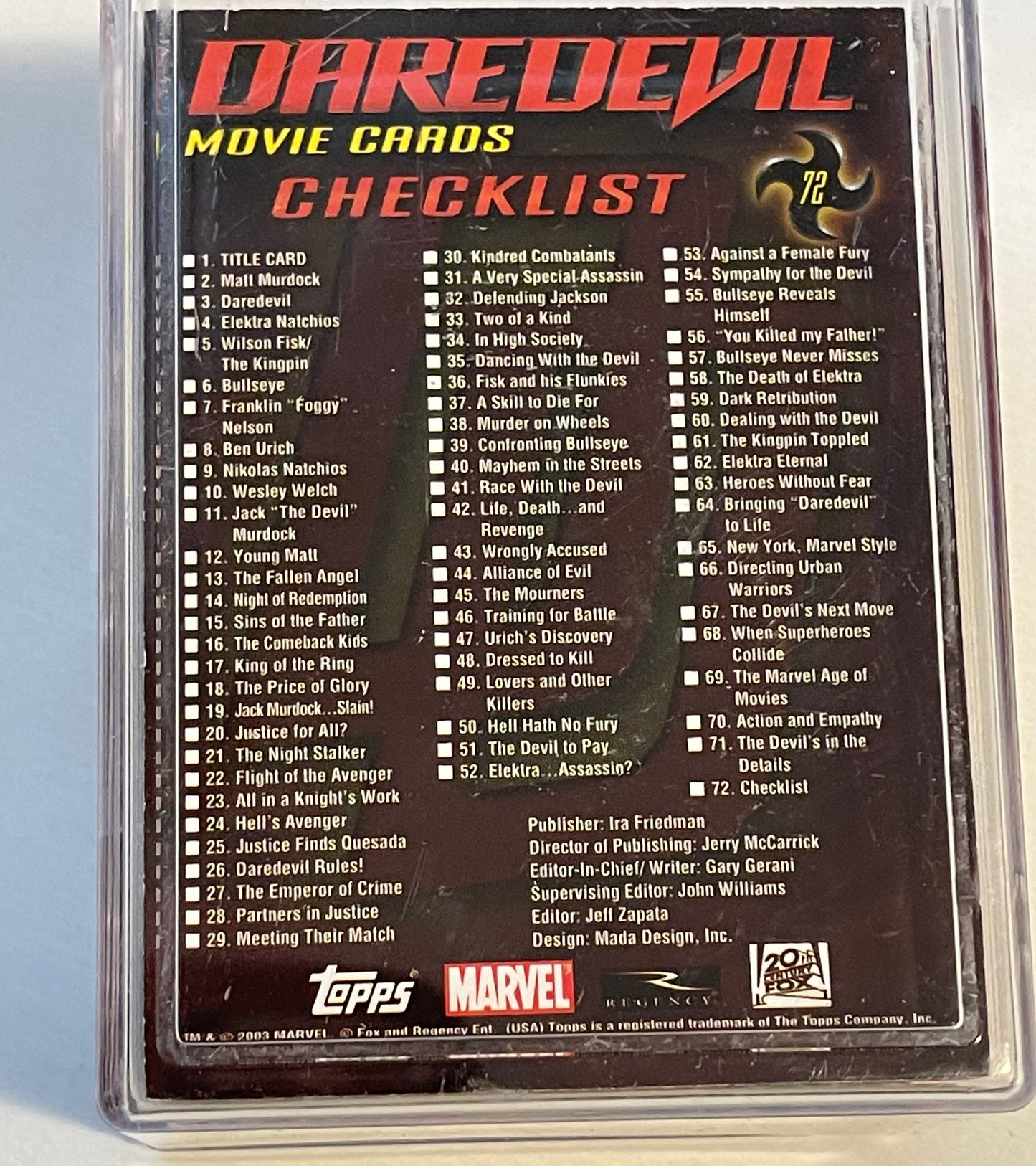 Daredevil movie Topps cards set 2003