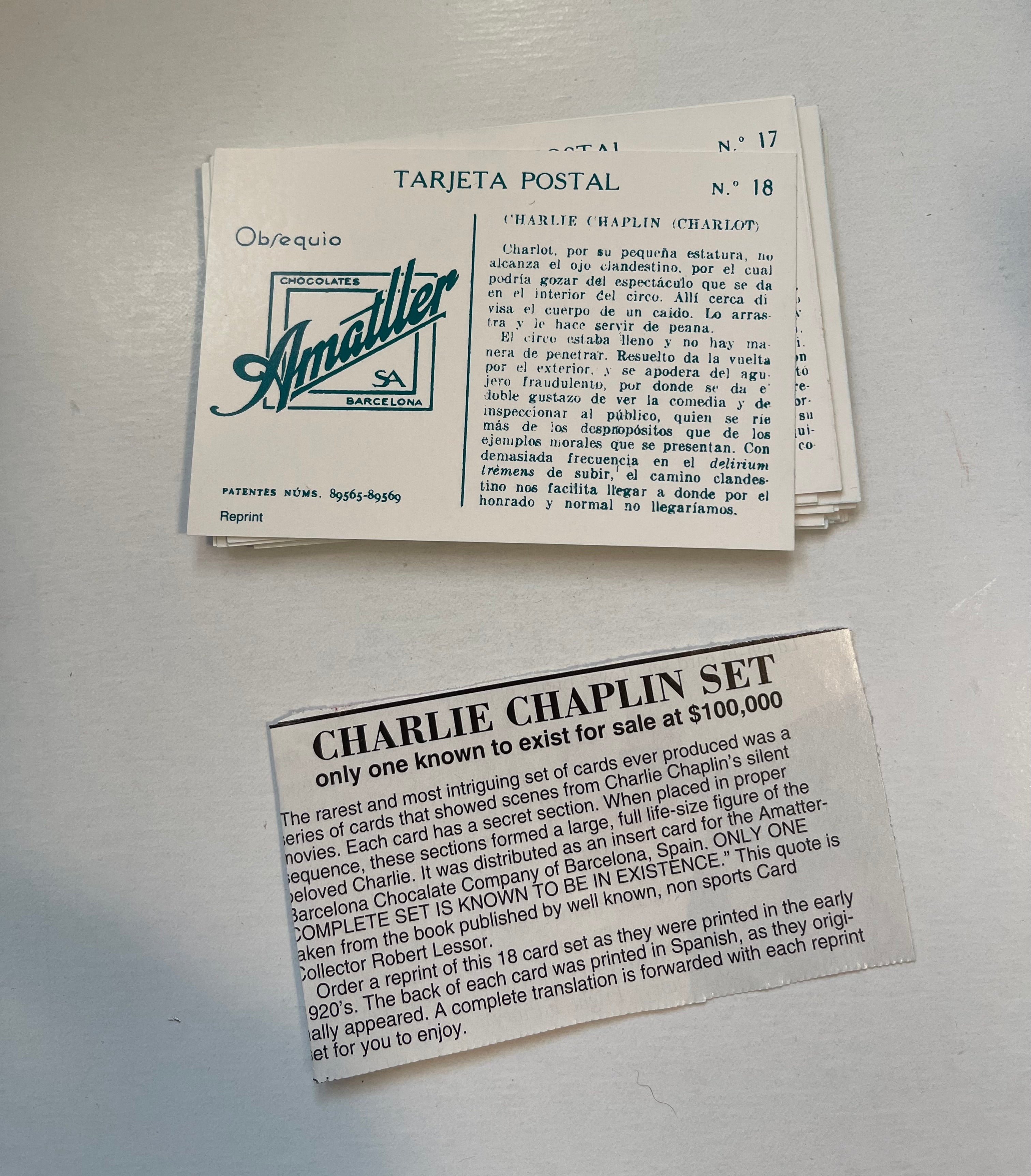 Charlie Chaplin rare 18 cards reprint cards set
