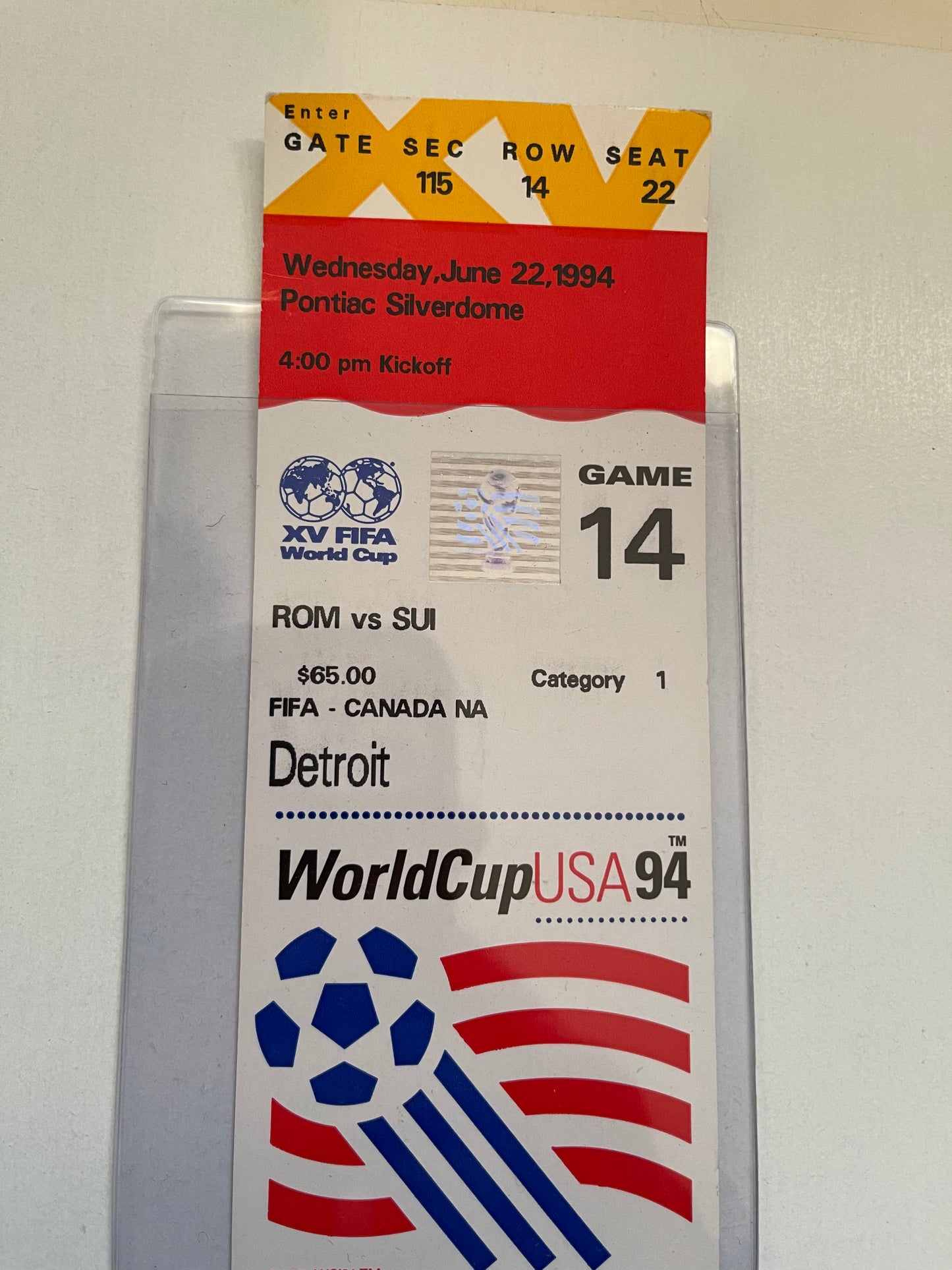 World Cup soccer rare full ticket 1994