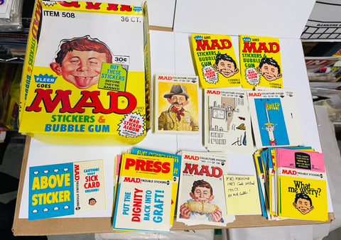 Mad Magazine 190 stickers and box with wrappers lot deal 1983