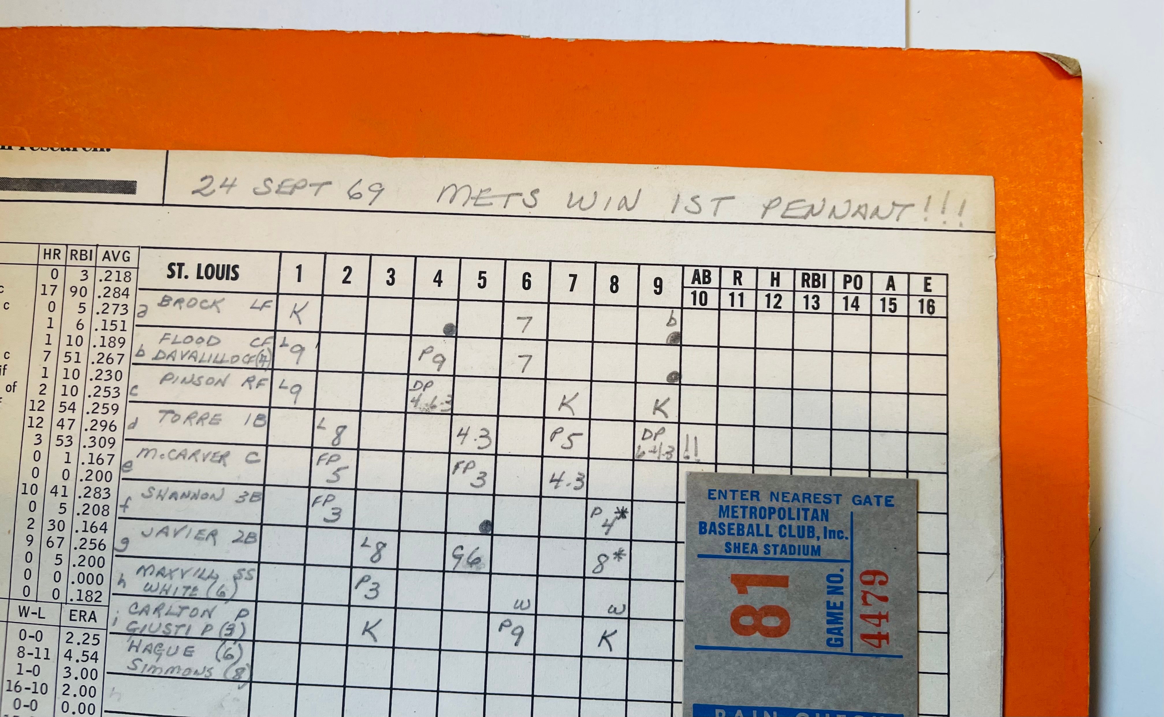 1969 New York Mets baseball Rain check rare original ticket