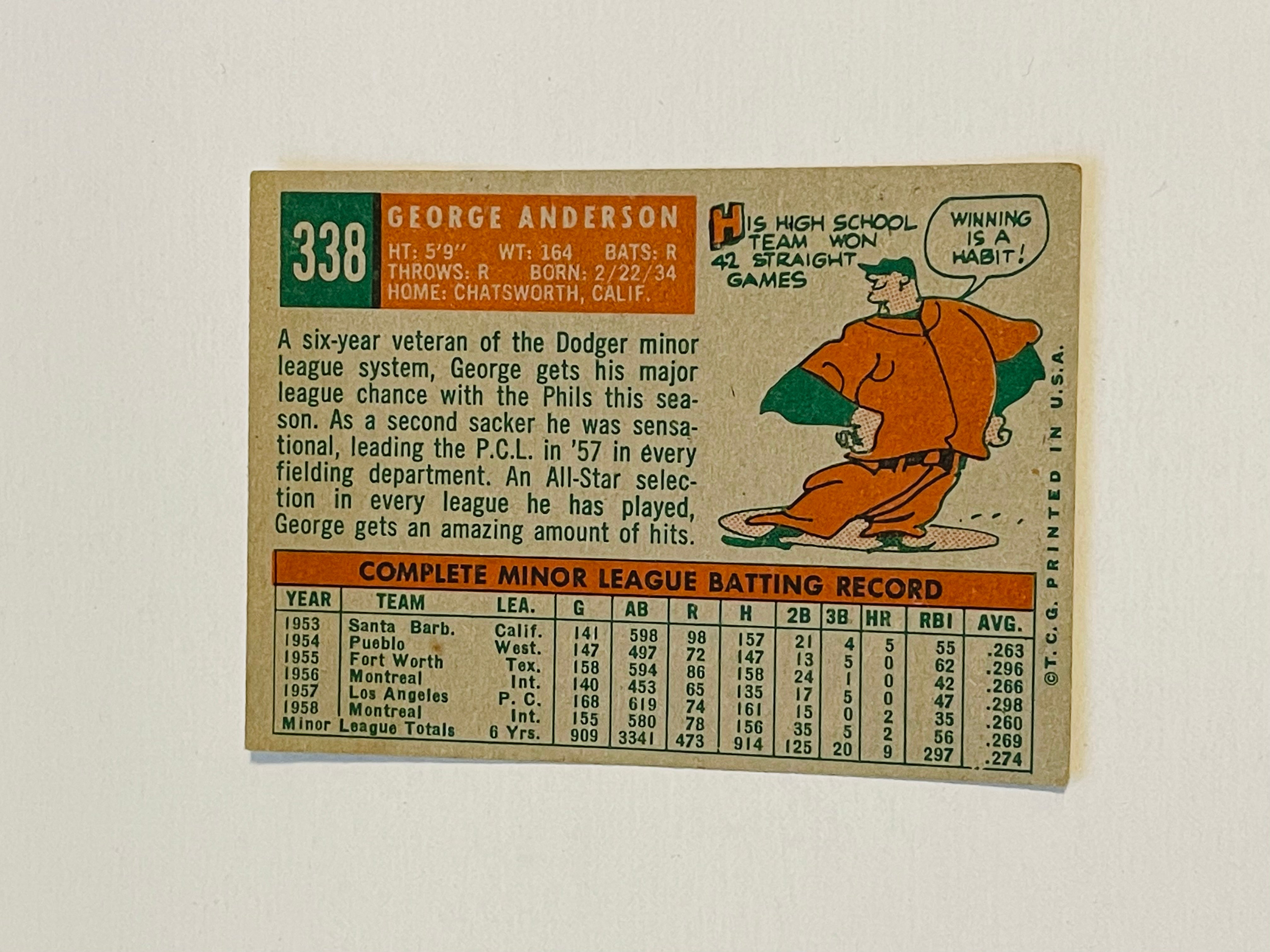 Sparky Anderson rare Topps ex condition rookie baseball card 1959