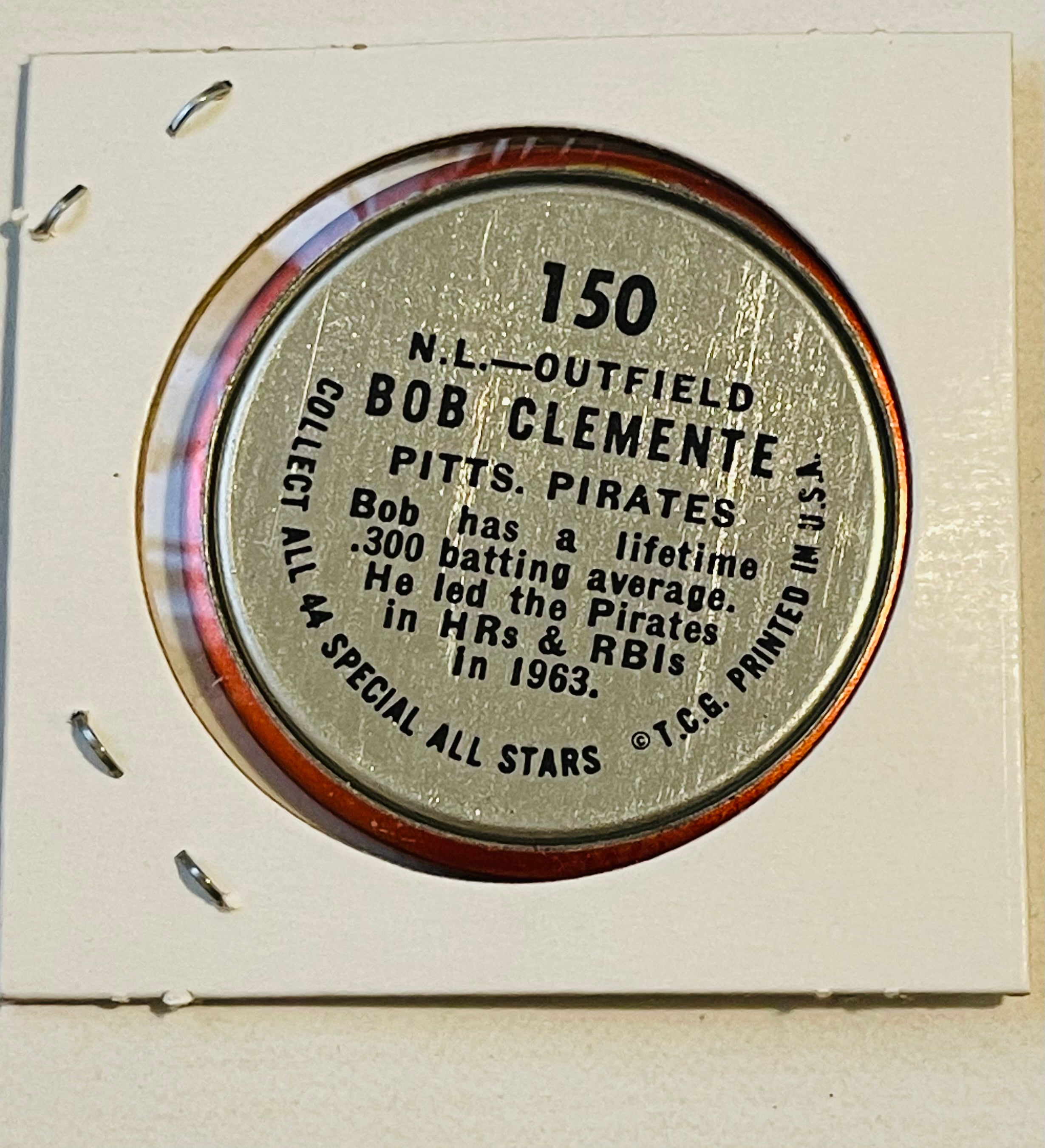 Roberto Clemente Topps metal baseball coin 1964