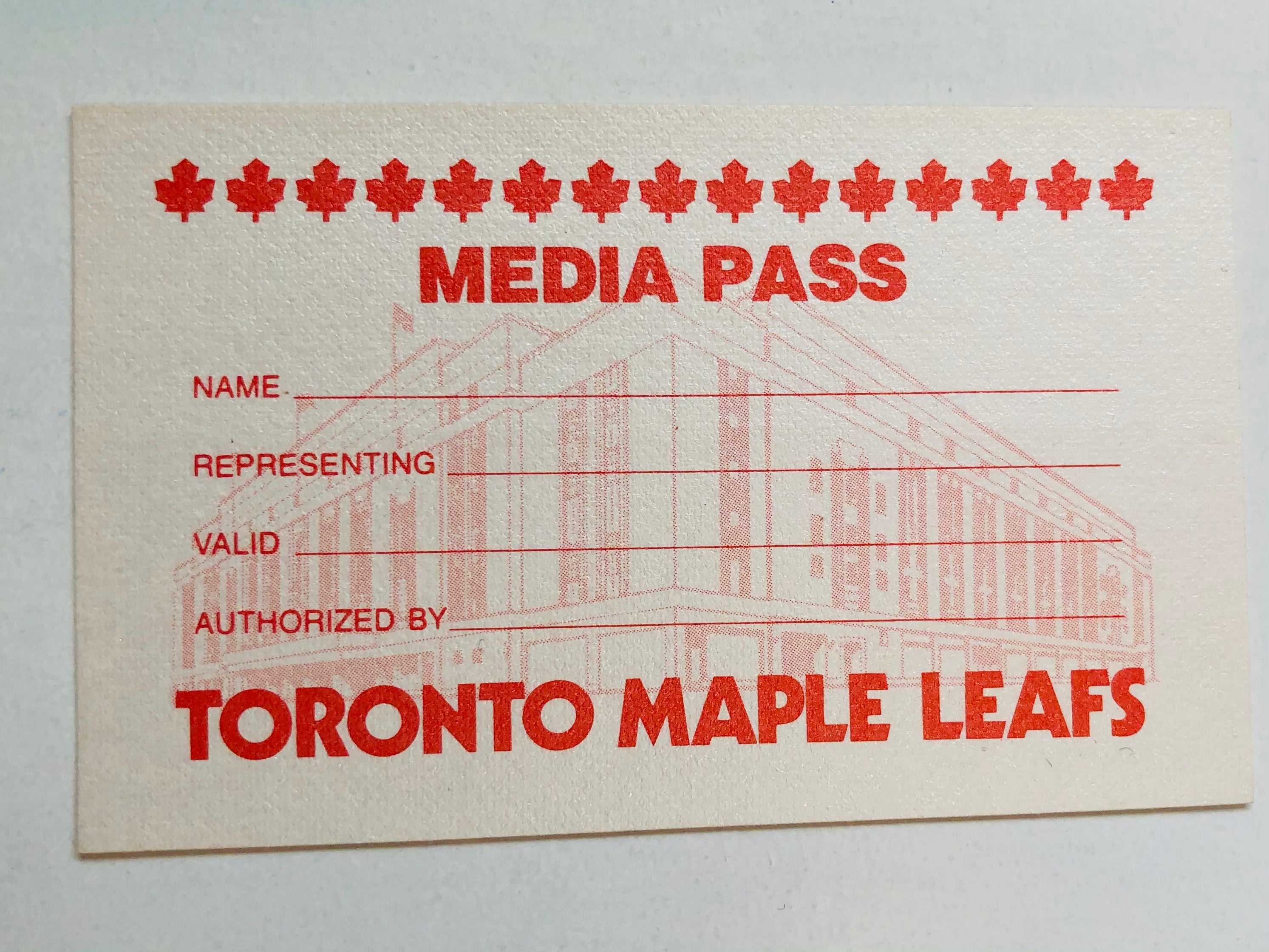 Toronto Maple Leafs Rare hockey media pass 1990s