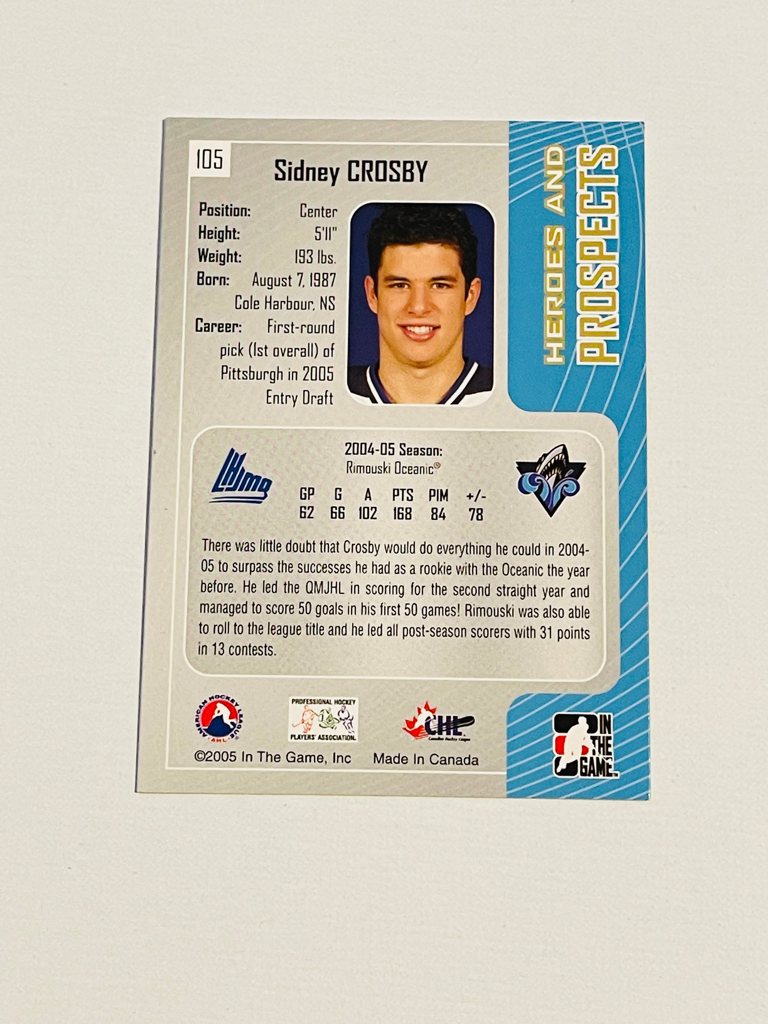 Sidney Crosby prospect hockey rookie card