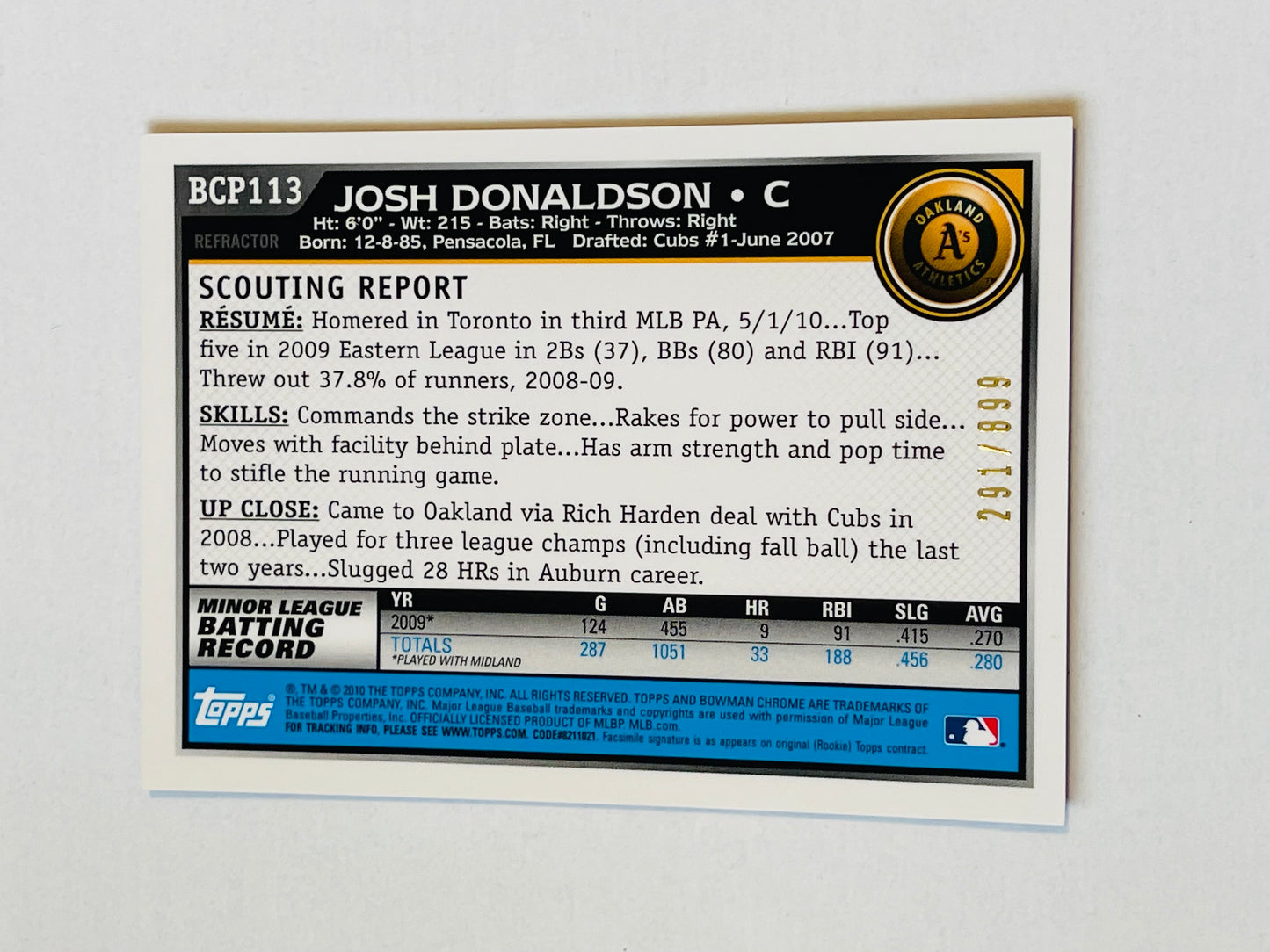 Josh Donaldson Blue Jays baseball rookie refractor 2010