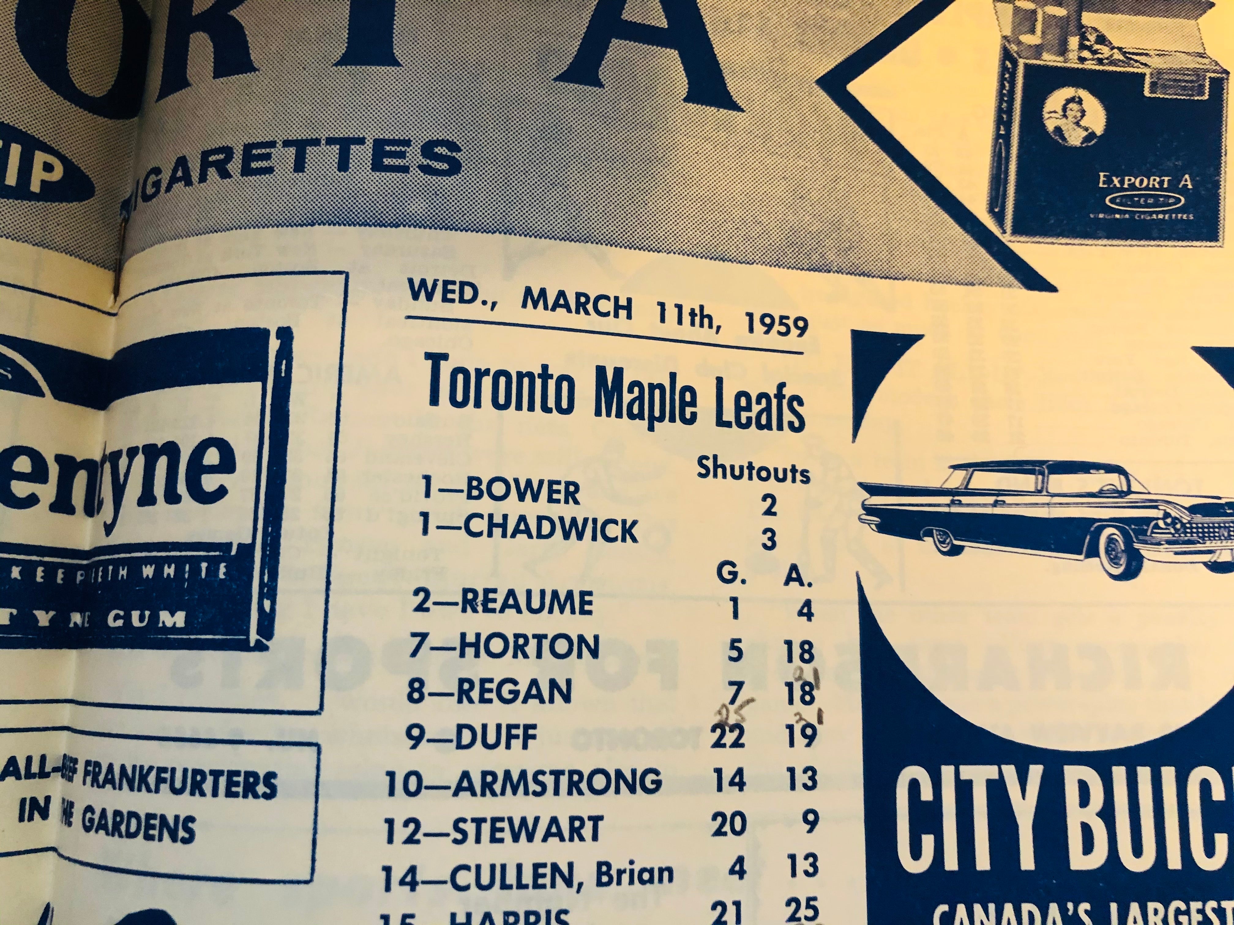 Toronto Maple Leafs hockey game program Mar.11,1959