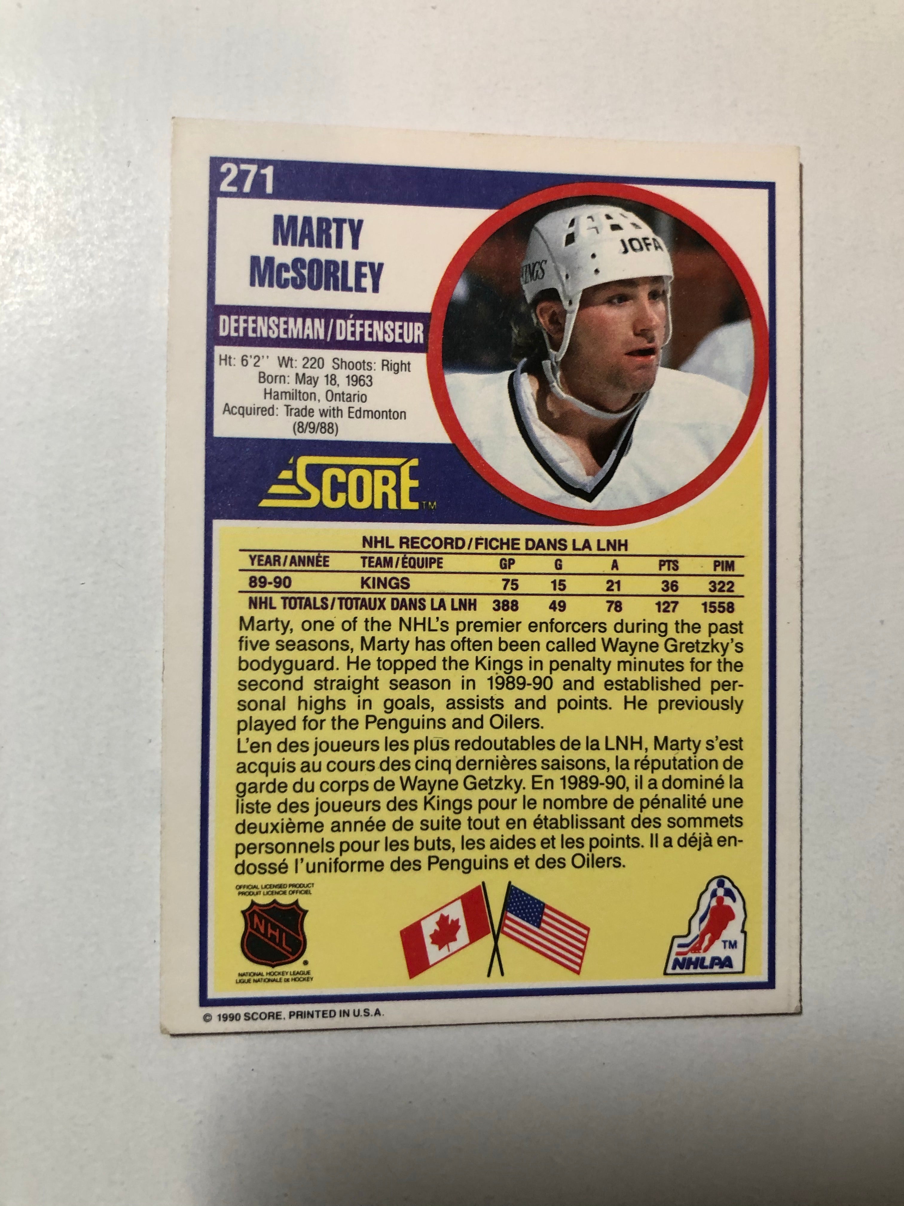 Marty McSorely rare autograph hockey card with COA
