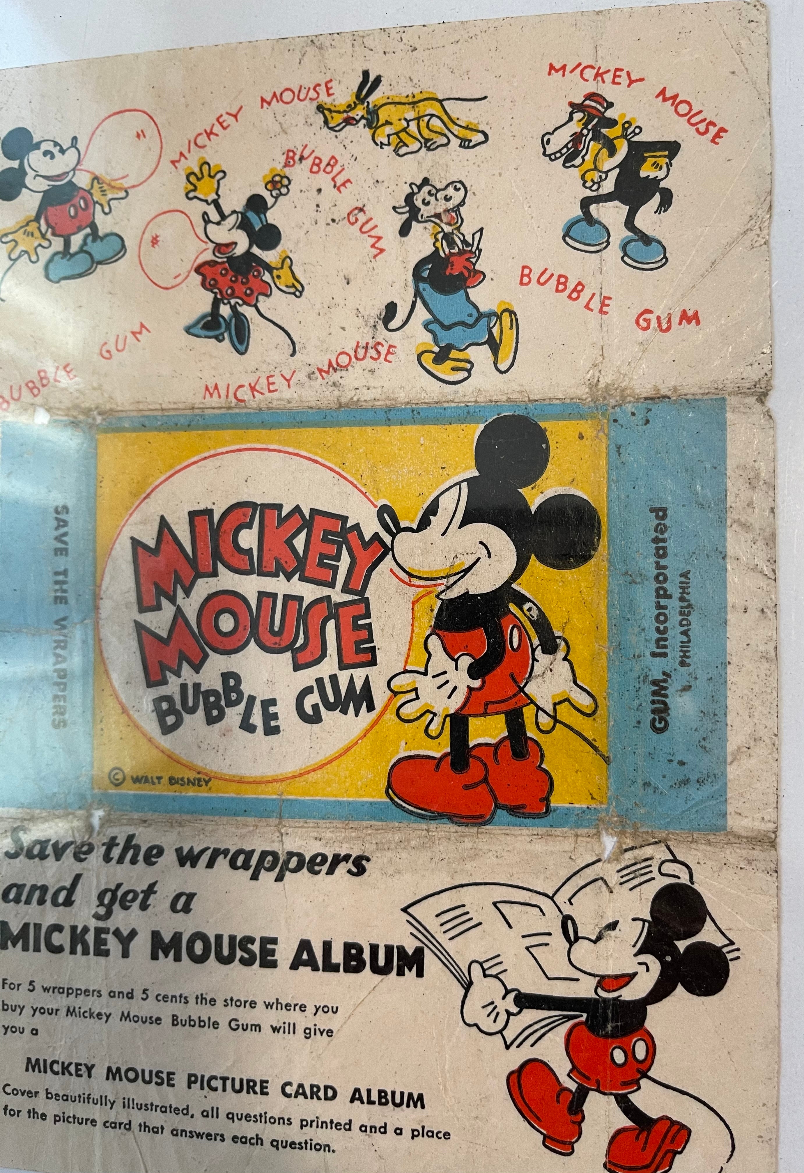 Mickey Mouse Disney cards rare scare card wrapper 1933