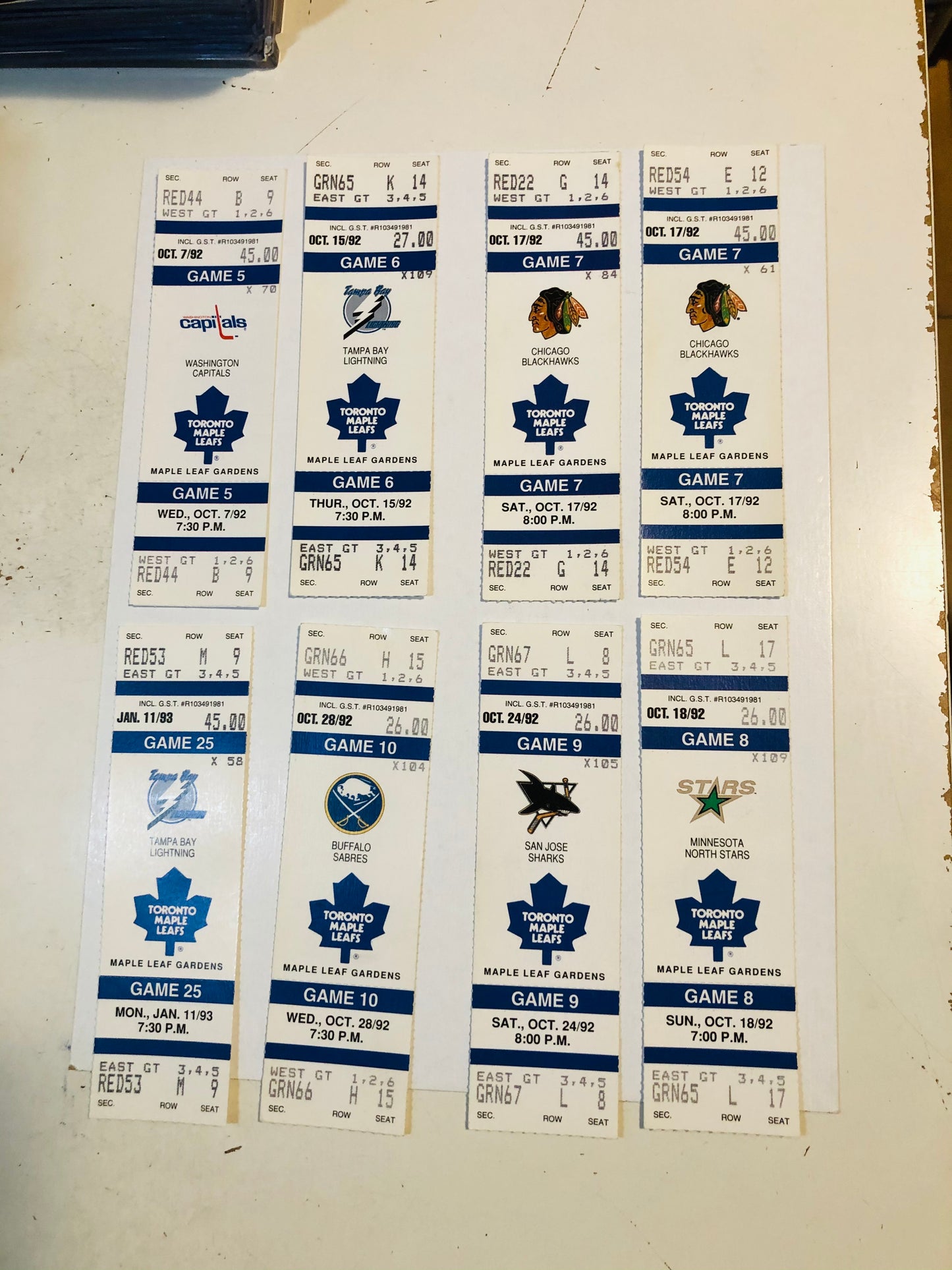 Toronto Maple Leafs hockey 8 tickets lot deal Oct, 1992