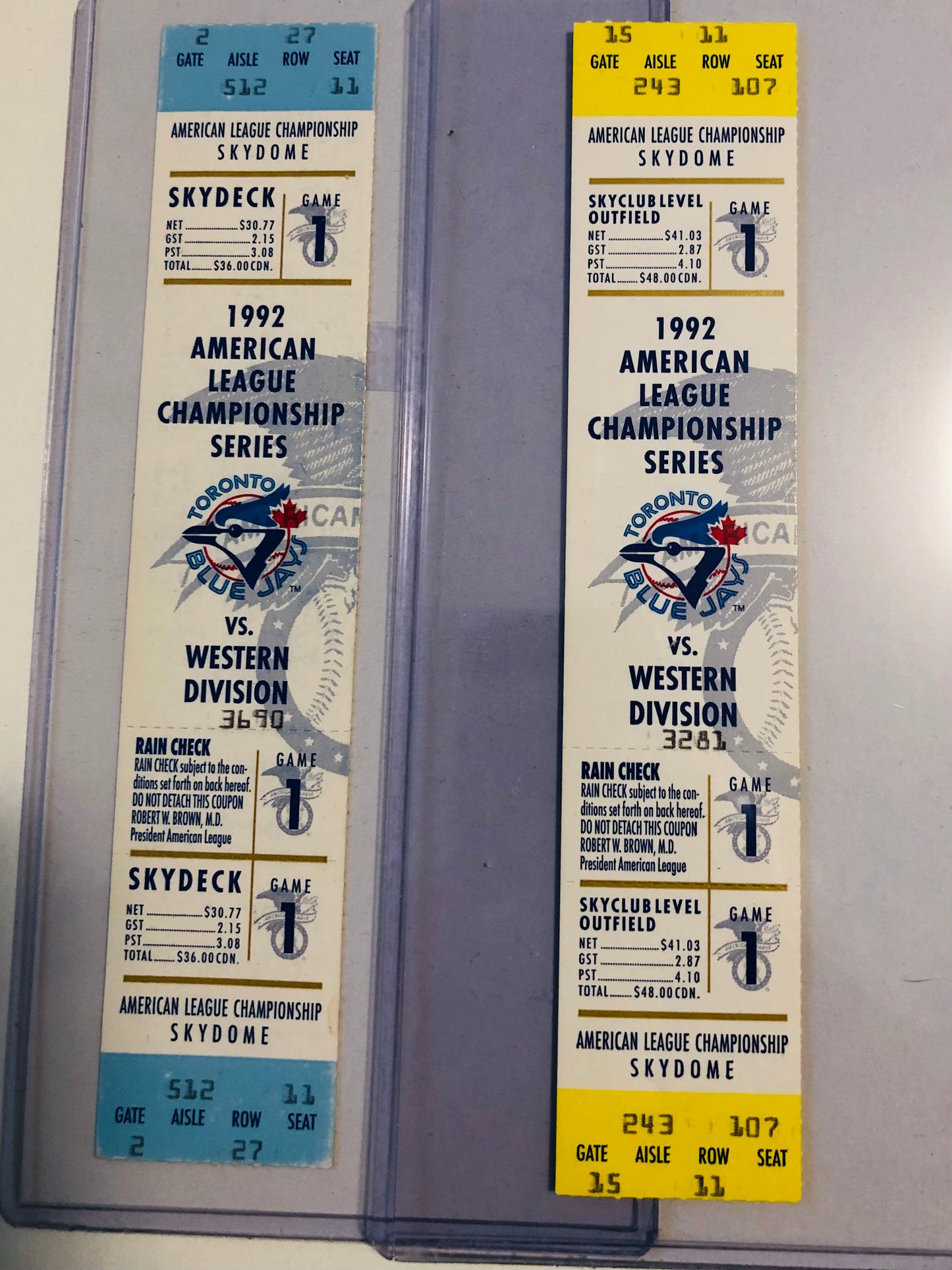 Toronto Blue Jays baseball two rare American League playoff tickets 1992