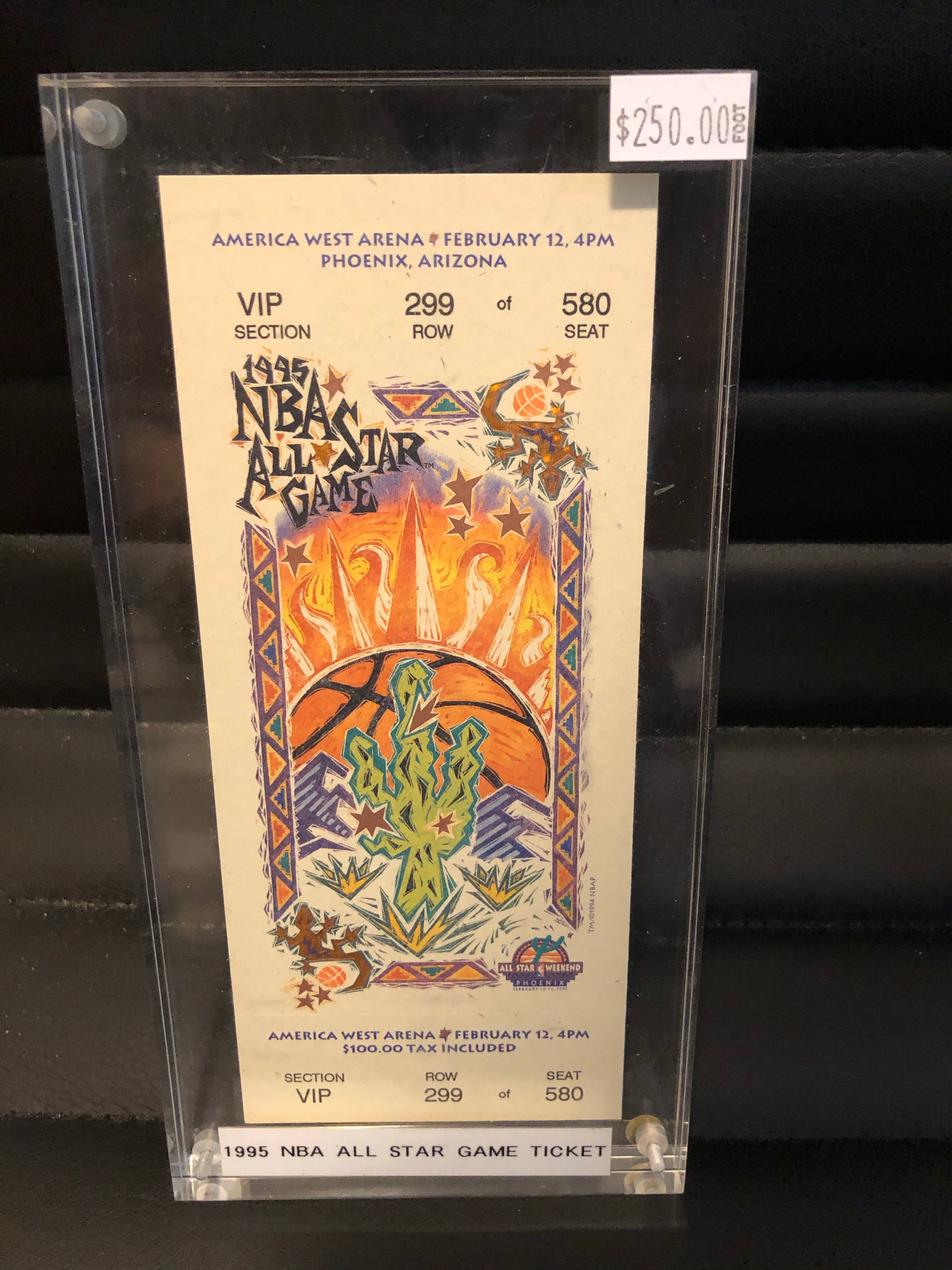 1995 NBA All Star game ticket in lucite holder